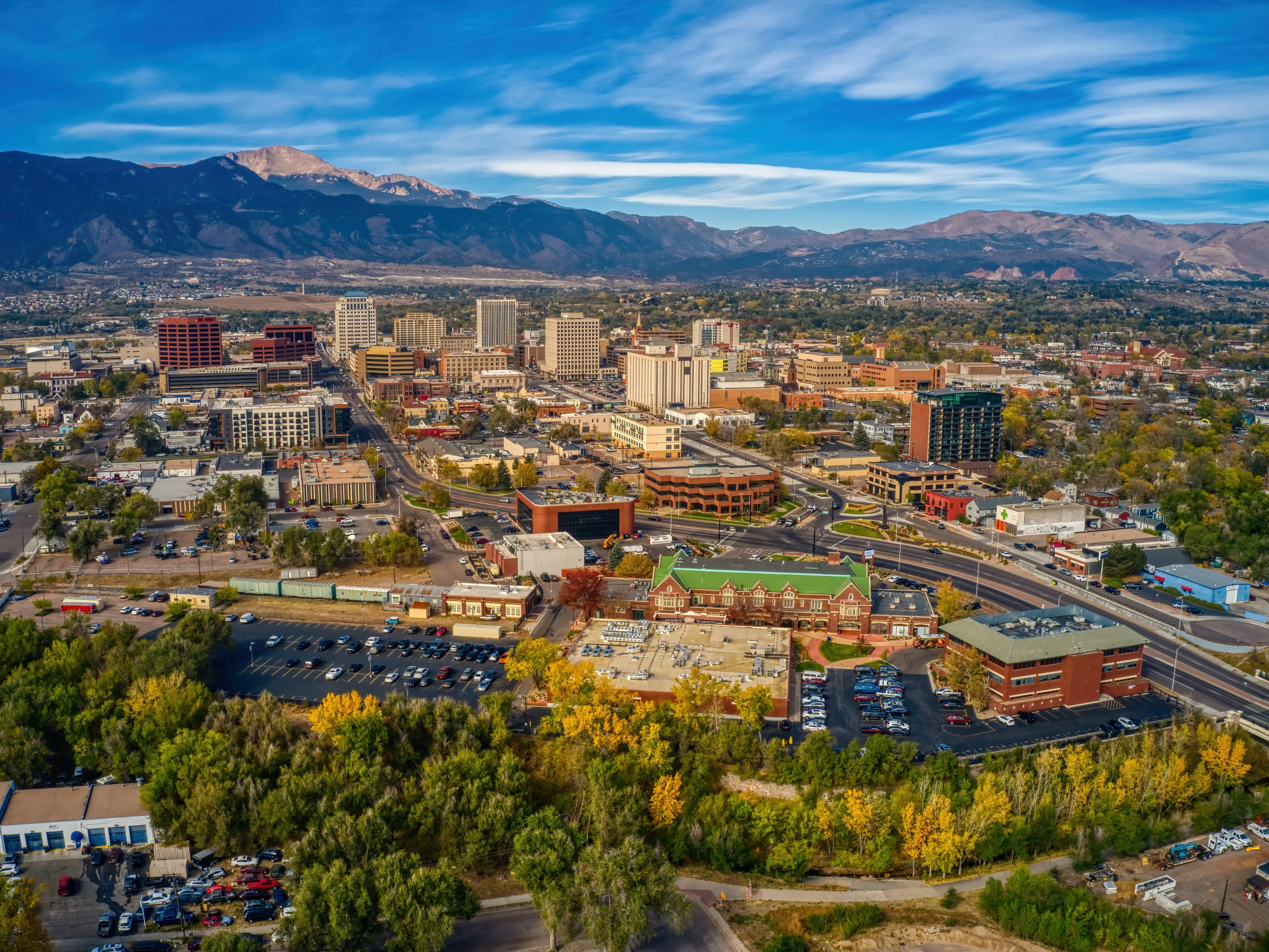 Aerial View of Colorado Springs with Autumn Colors