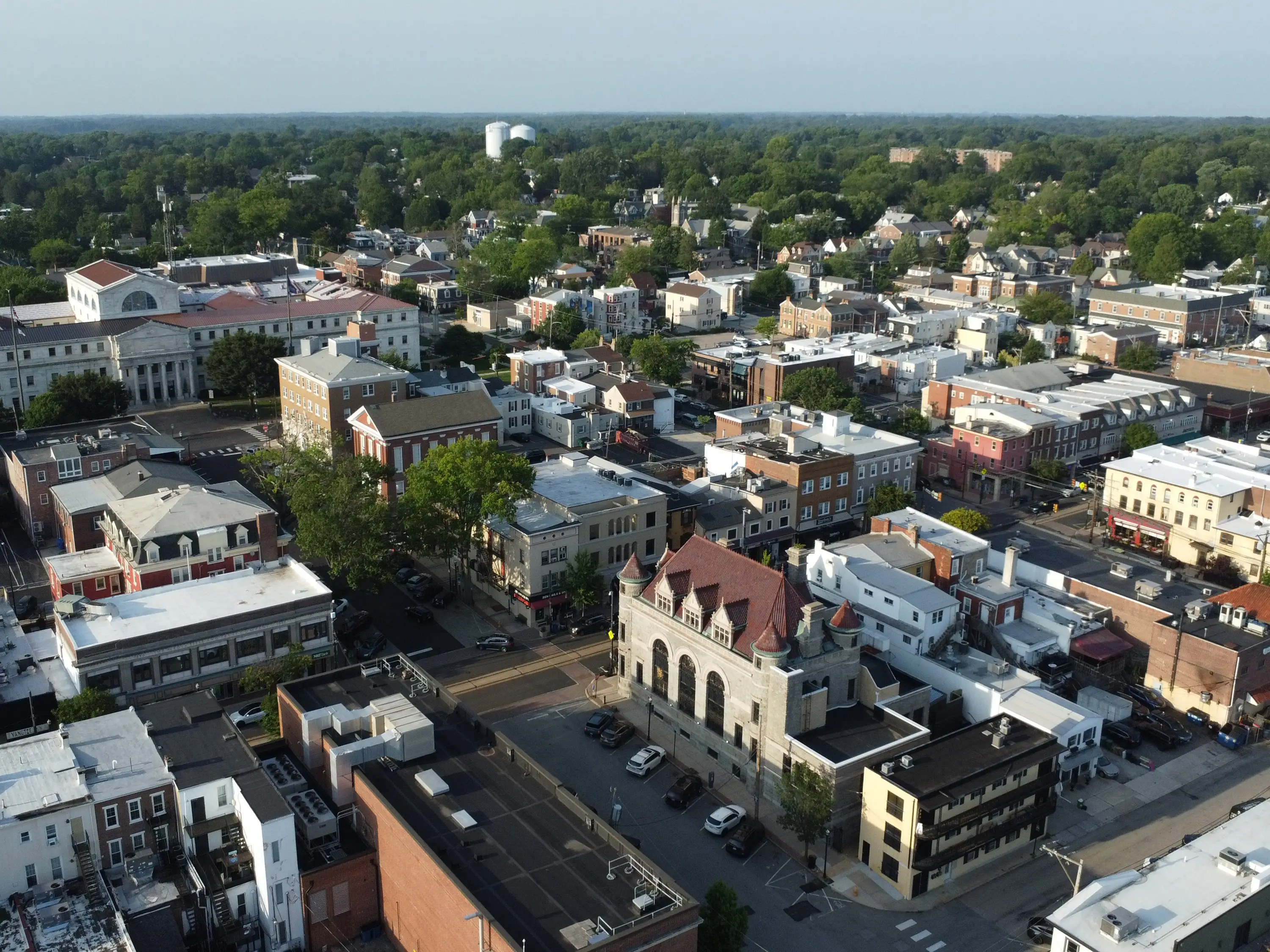 Aerial view of Media, a suburb town near Philadelphia, Pennsylvania in summer stock photo