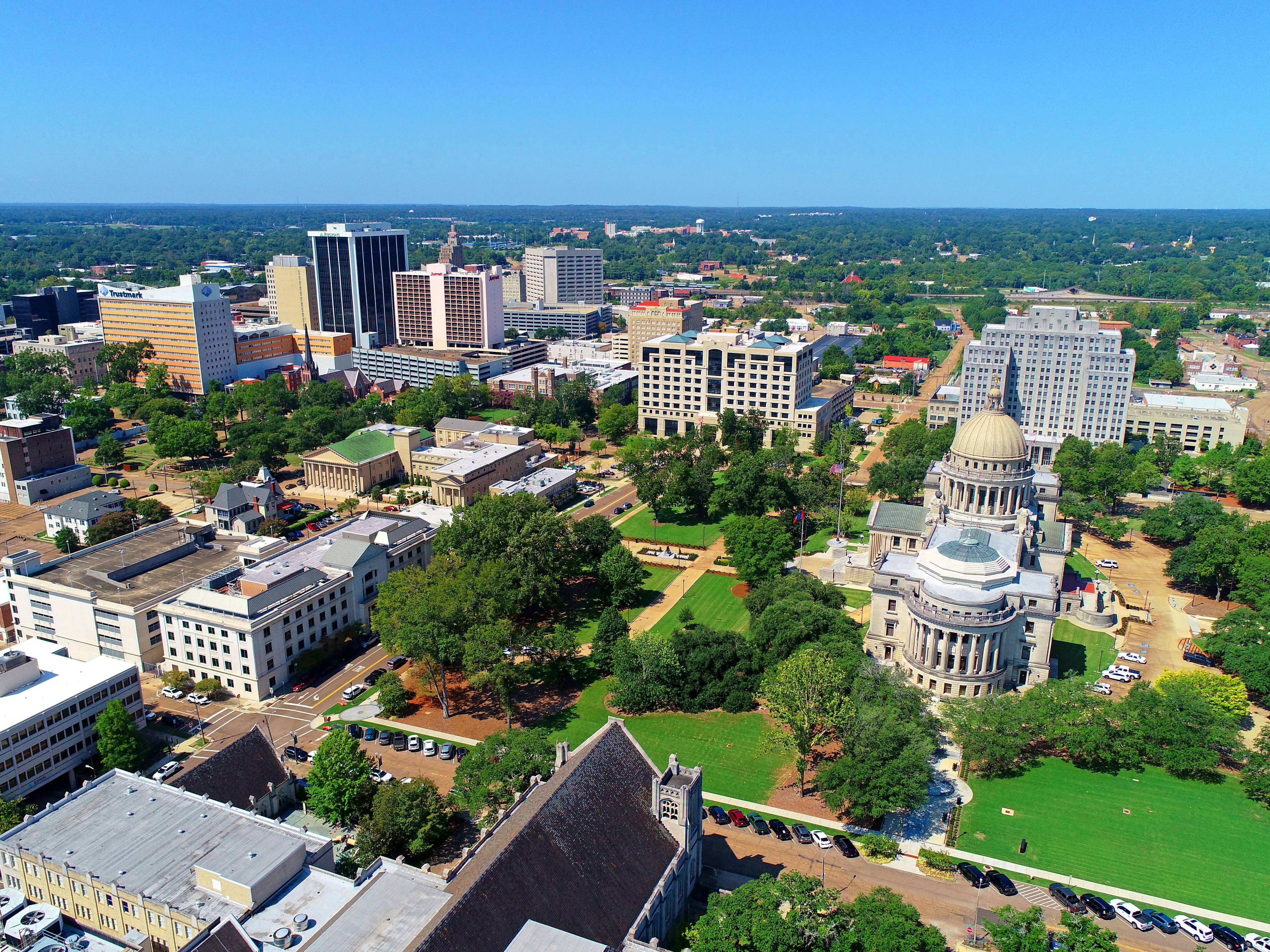 Aerial view Jackson MS Capitol Building stock photo