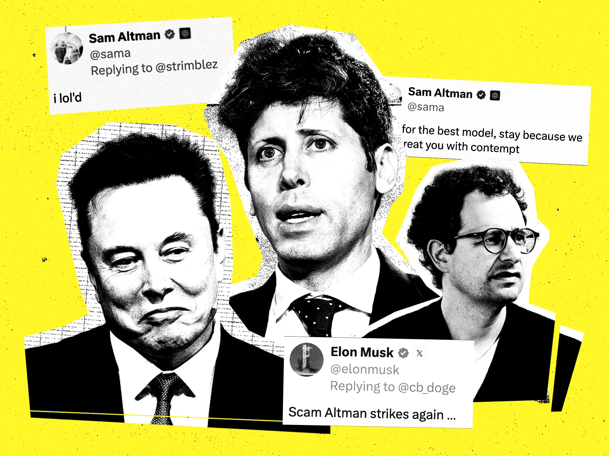 Elon musk, Sam Altman, and Dario Amodei photo collage