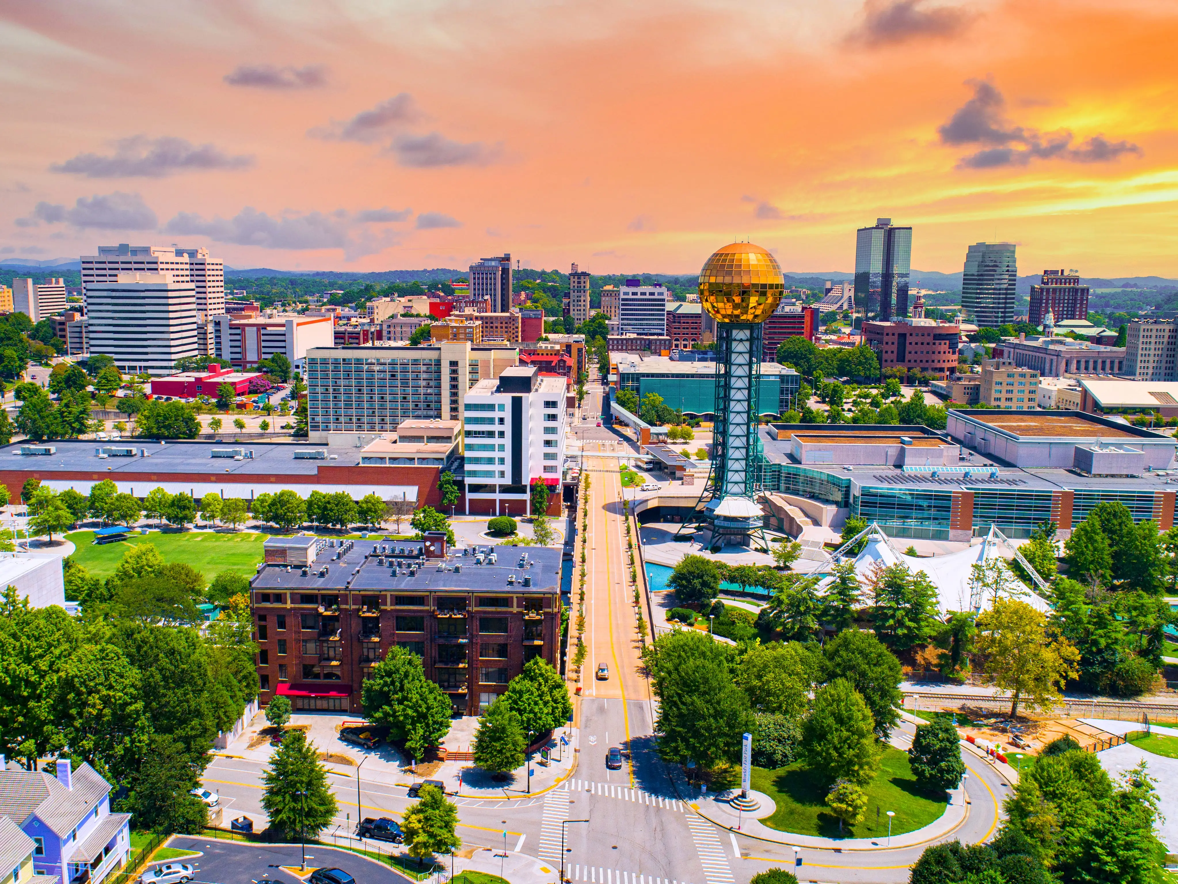Knoxville, Tennessee, TN Downtown Drone Skyline Aerial.