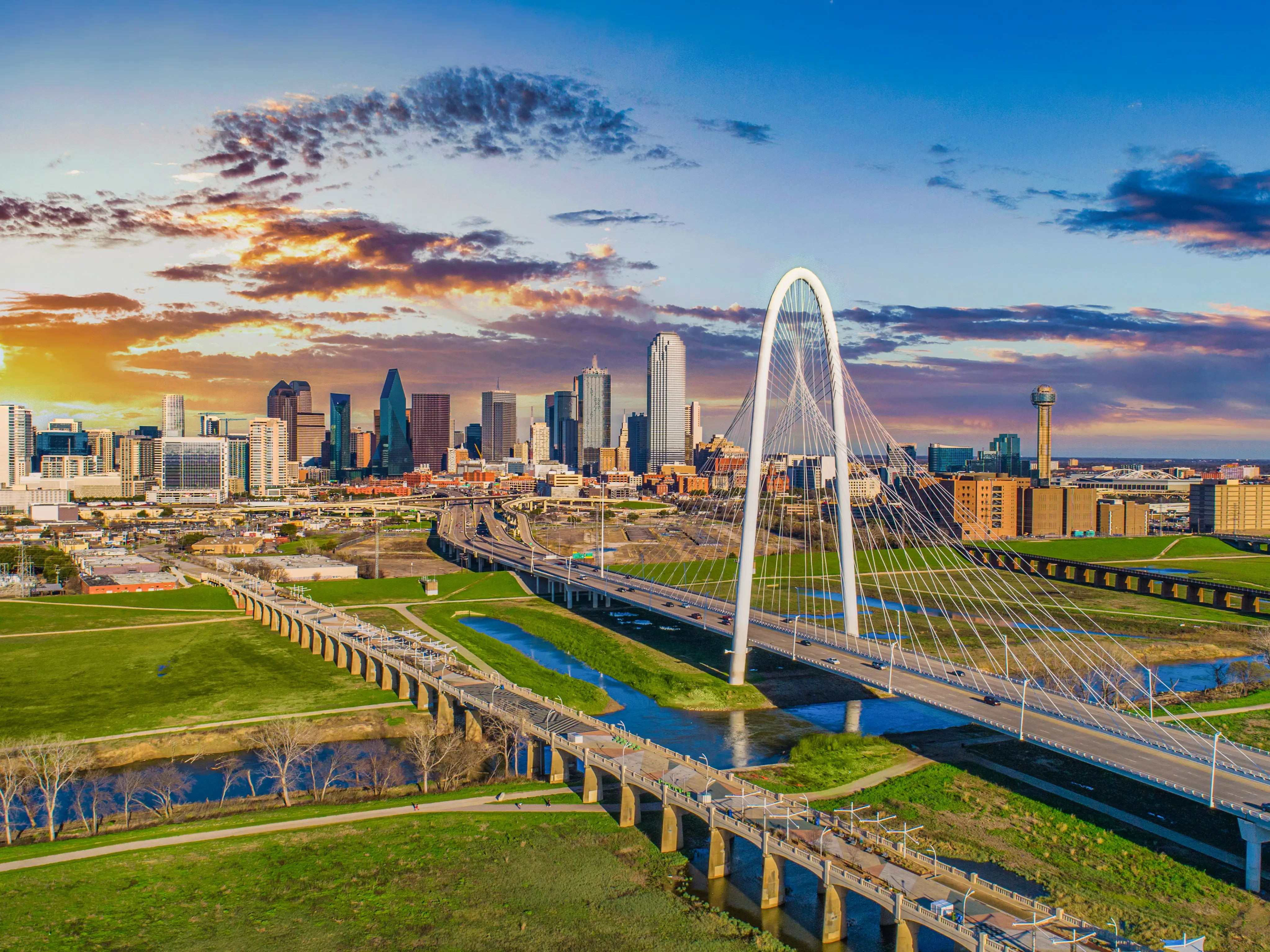 Dallas Texas Downtown Drone Skyline Aerial stock photo