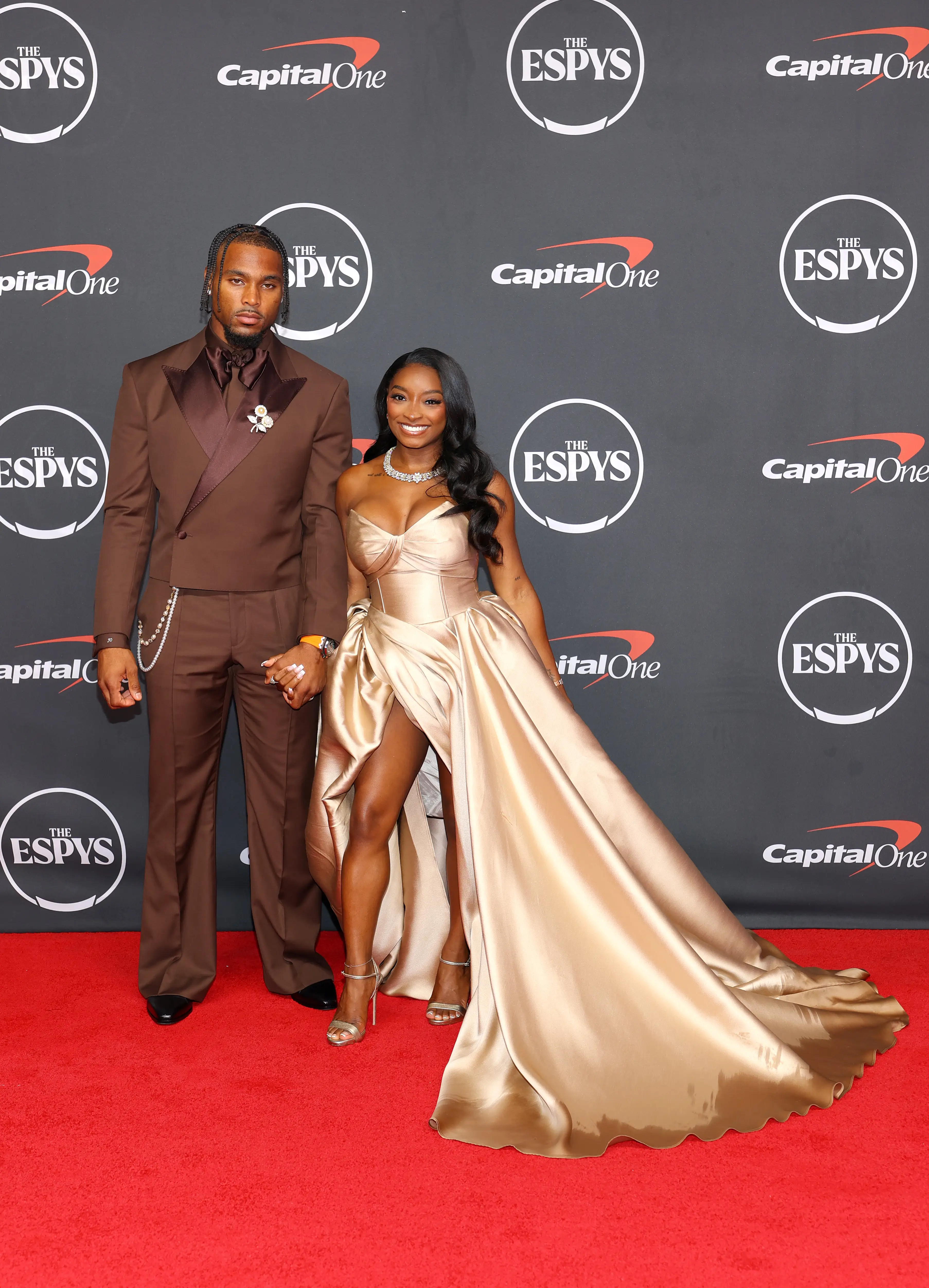 Jonathan Owens and Simone Biles attend the ESPY Awards in July 2026.