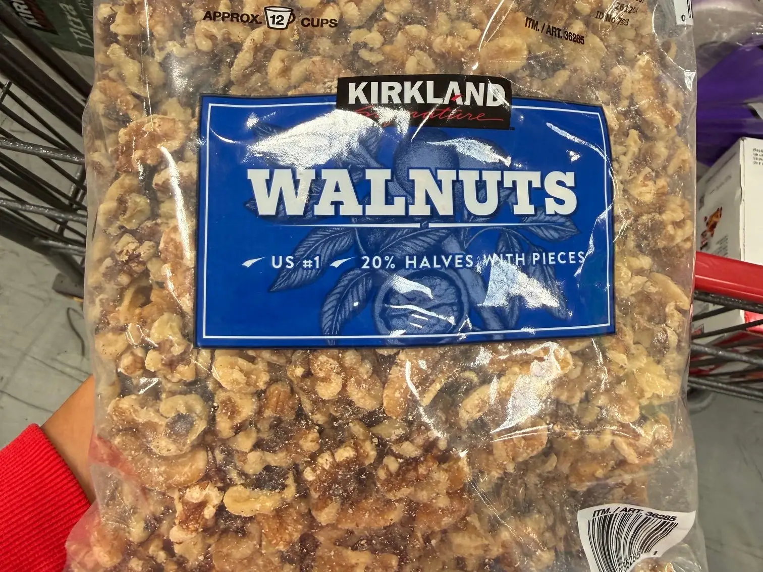 Kirkland Signature walnuts in a bag.