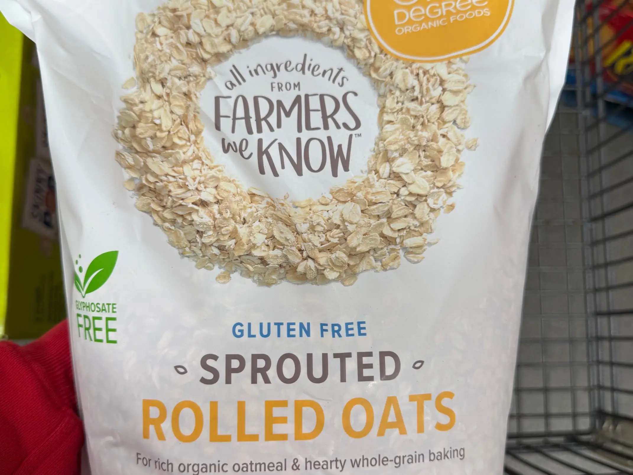 A bag of gluten-free rolled oats from One Degree Organic Foods.