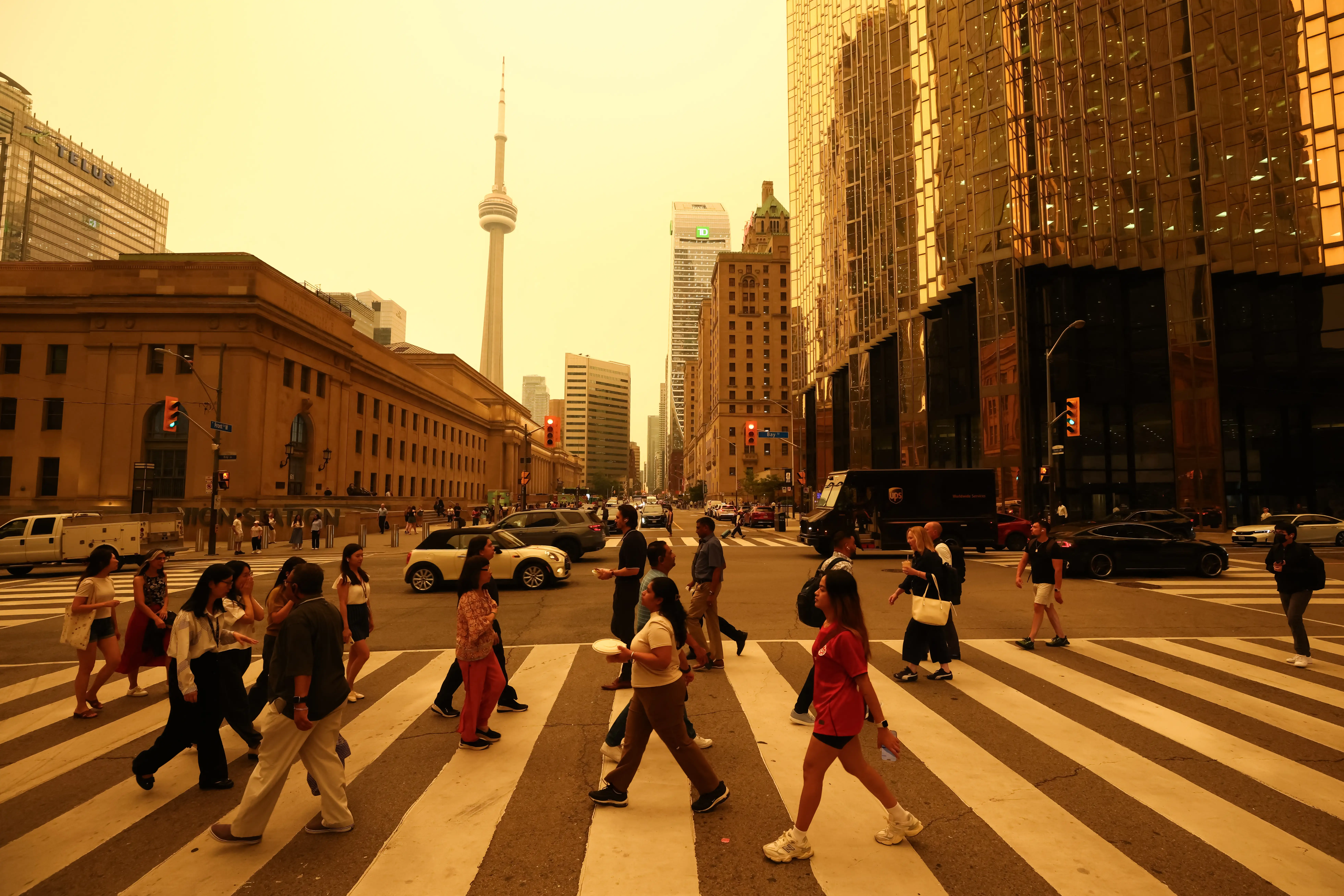 Toronton with yellow haze from wildfires.