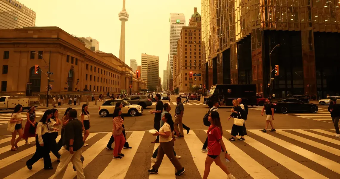 Canadian wildfires are shrouding US cities in smoke and yellow haze. See the eerie photos.