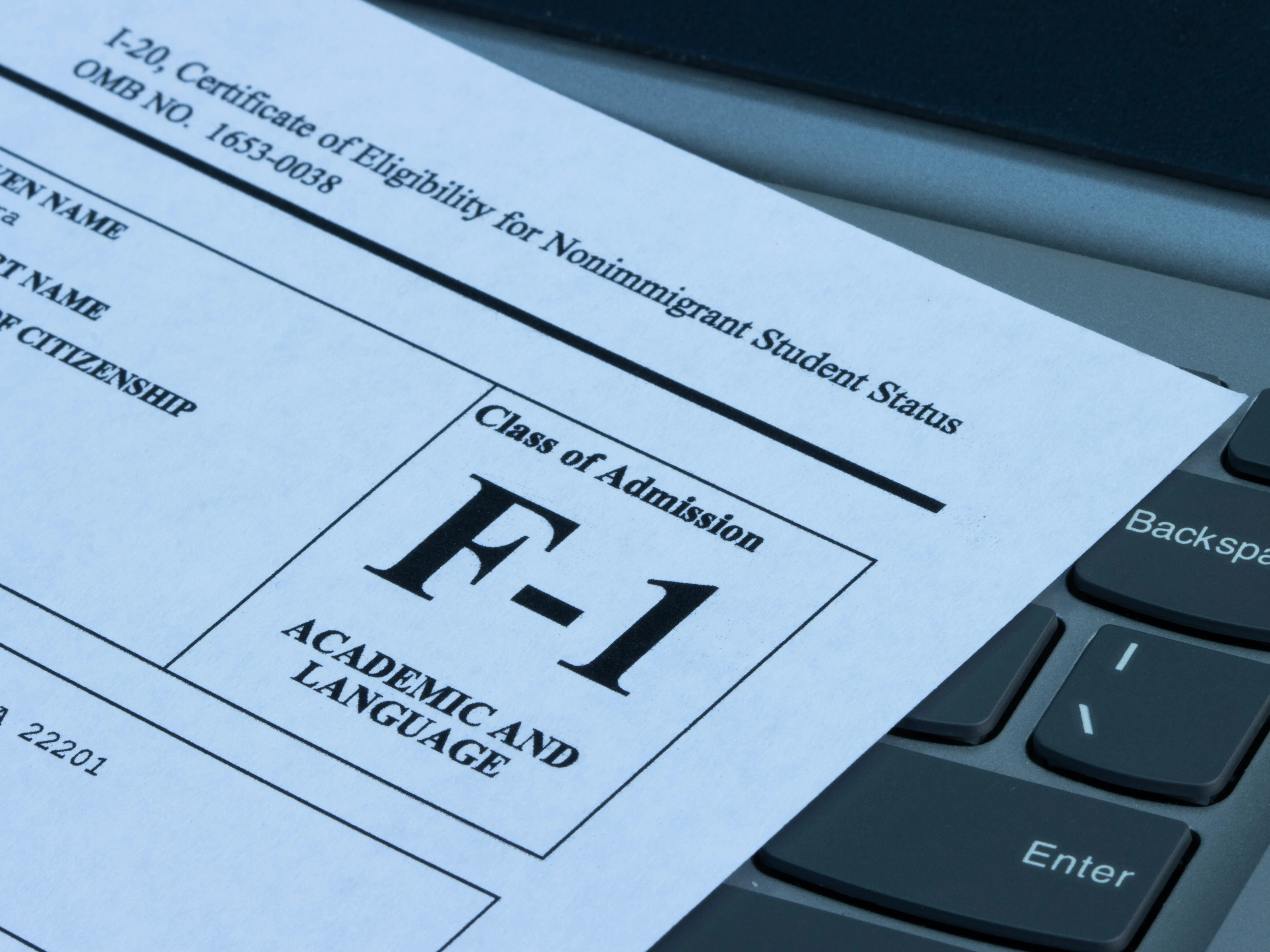 The corner of an I-20 certificate for F-1 visas