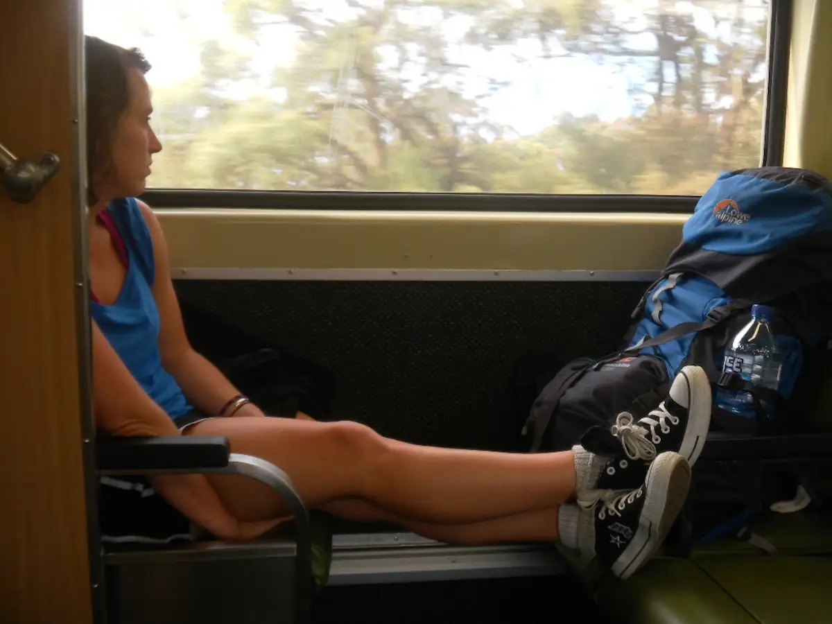 The author in transit on a train.