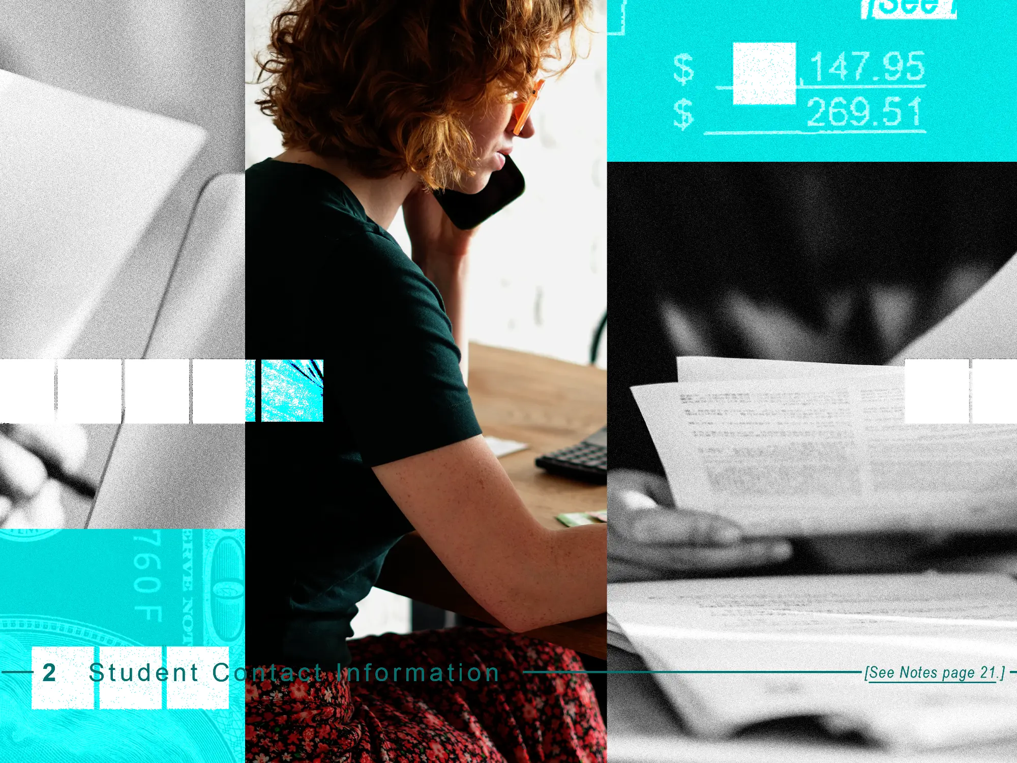 Photo collage featuring a woman on a phone, close-up images of documents, surrounded by Private lending elements.