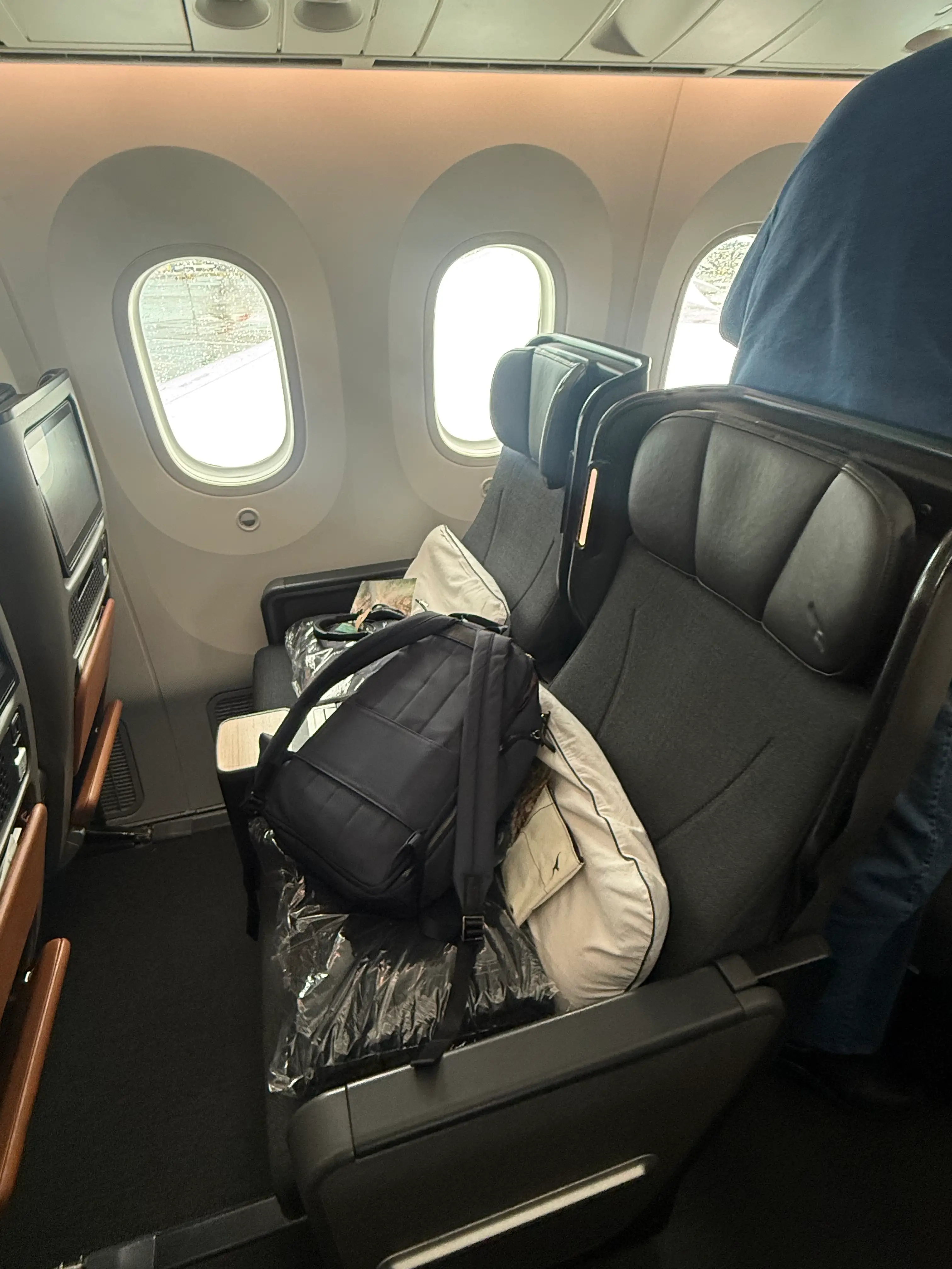 Bag in  Qantas premium flight seats