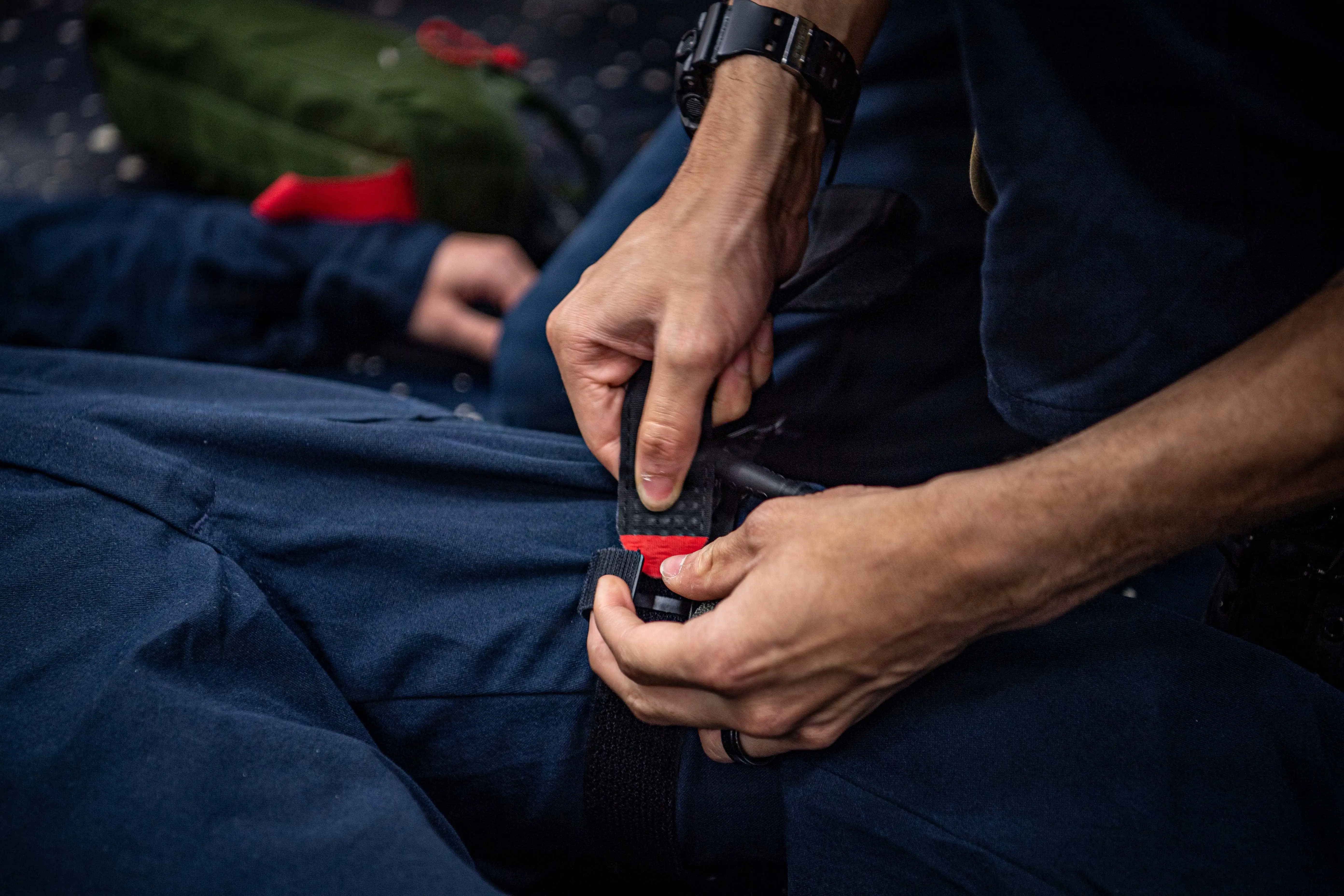 Sailors train with tourniquets on the USS Gridley in the Atlantic Ocean, June 12, 2026.