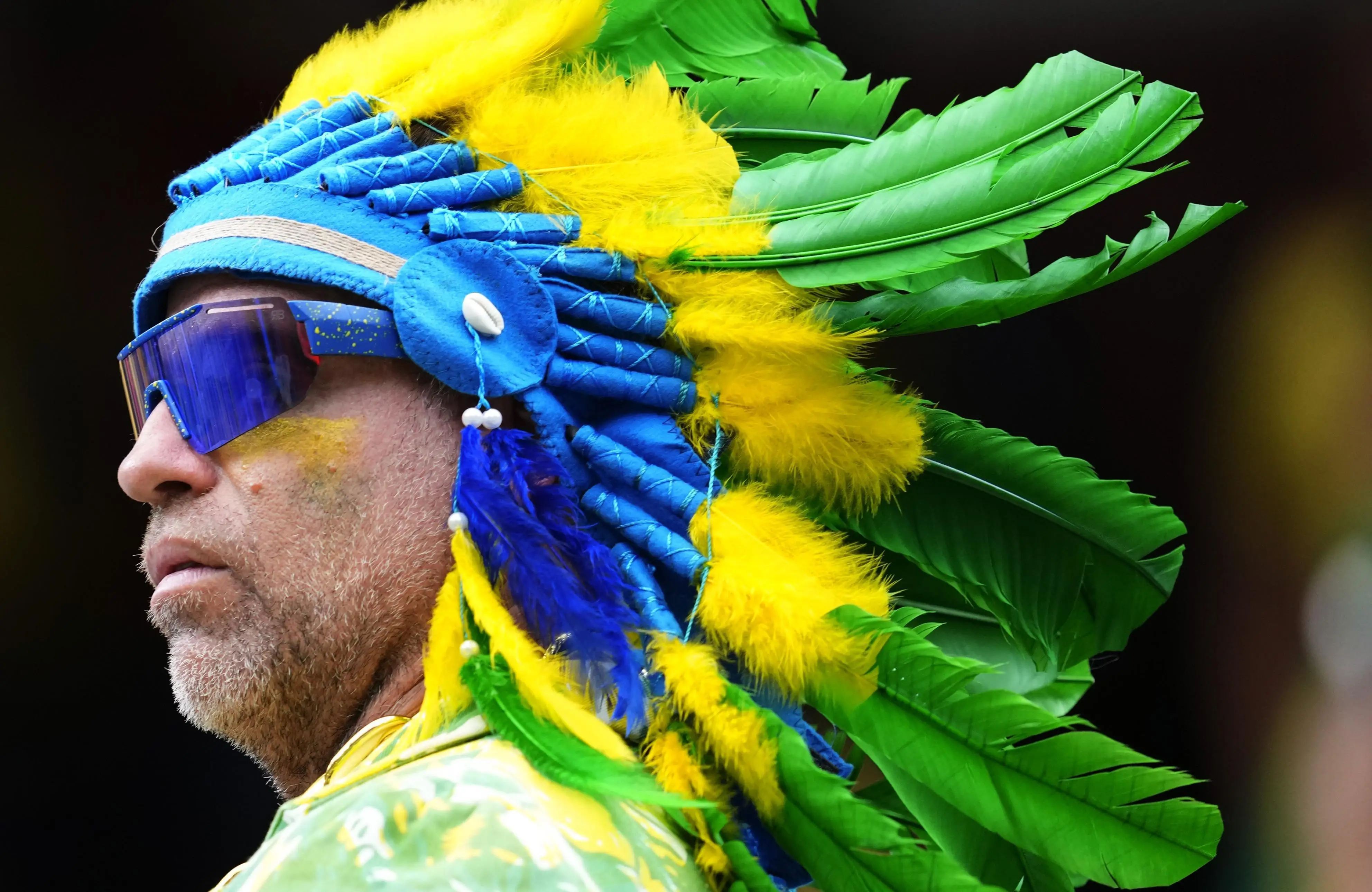 A Brazil supporter cheers ahead of a World Cup round of 32 football match against Japan at Houston Stadium in Houston on June 29, 2026.