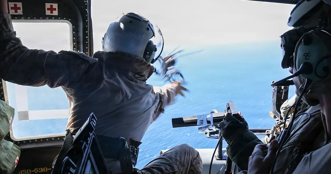 US Marines launched a drone from a moving helicopter to scout a ship for a special operations boarding team