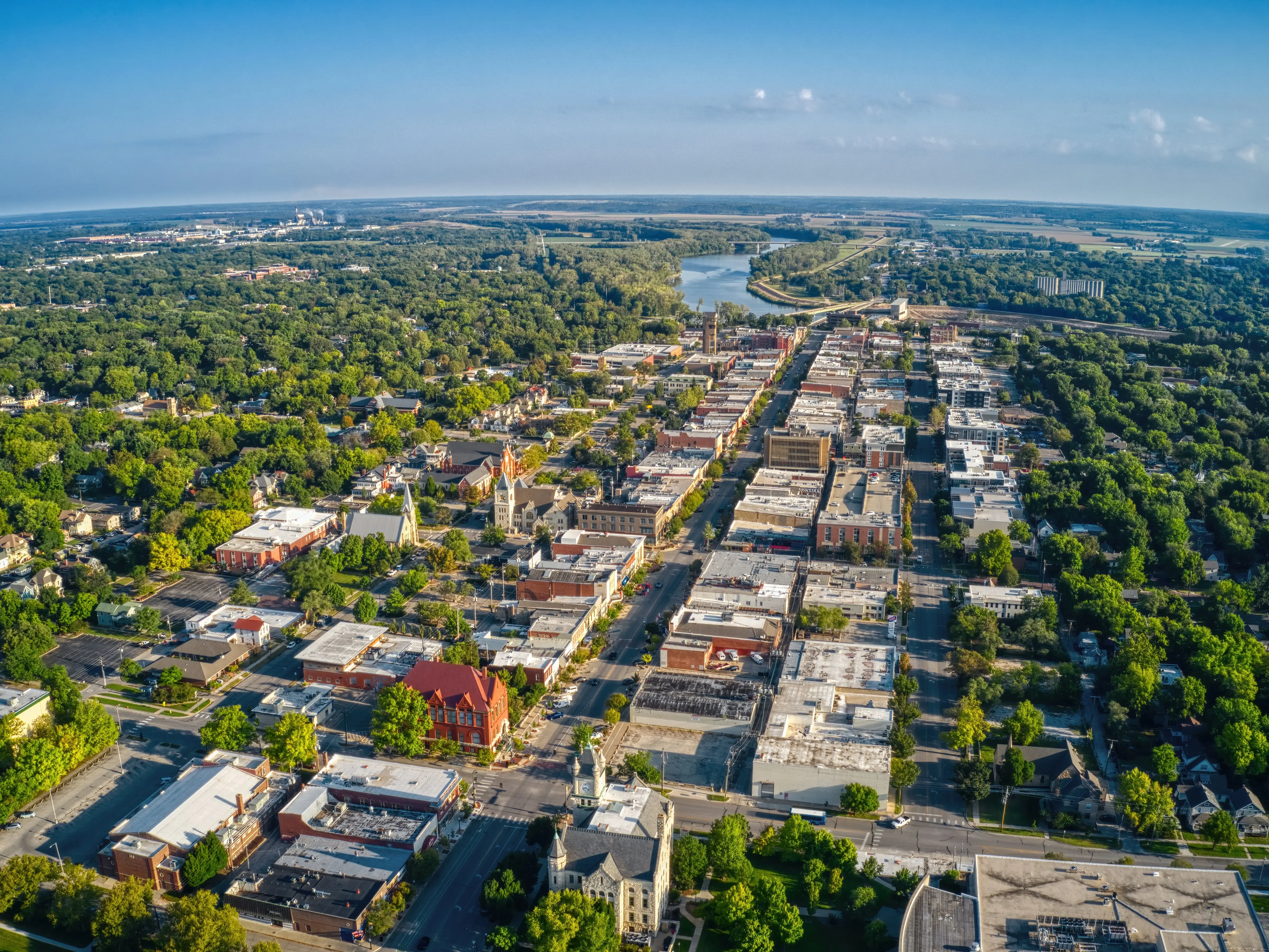 Aerial View of Lawrence, Kansas and its State University stock photo