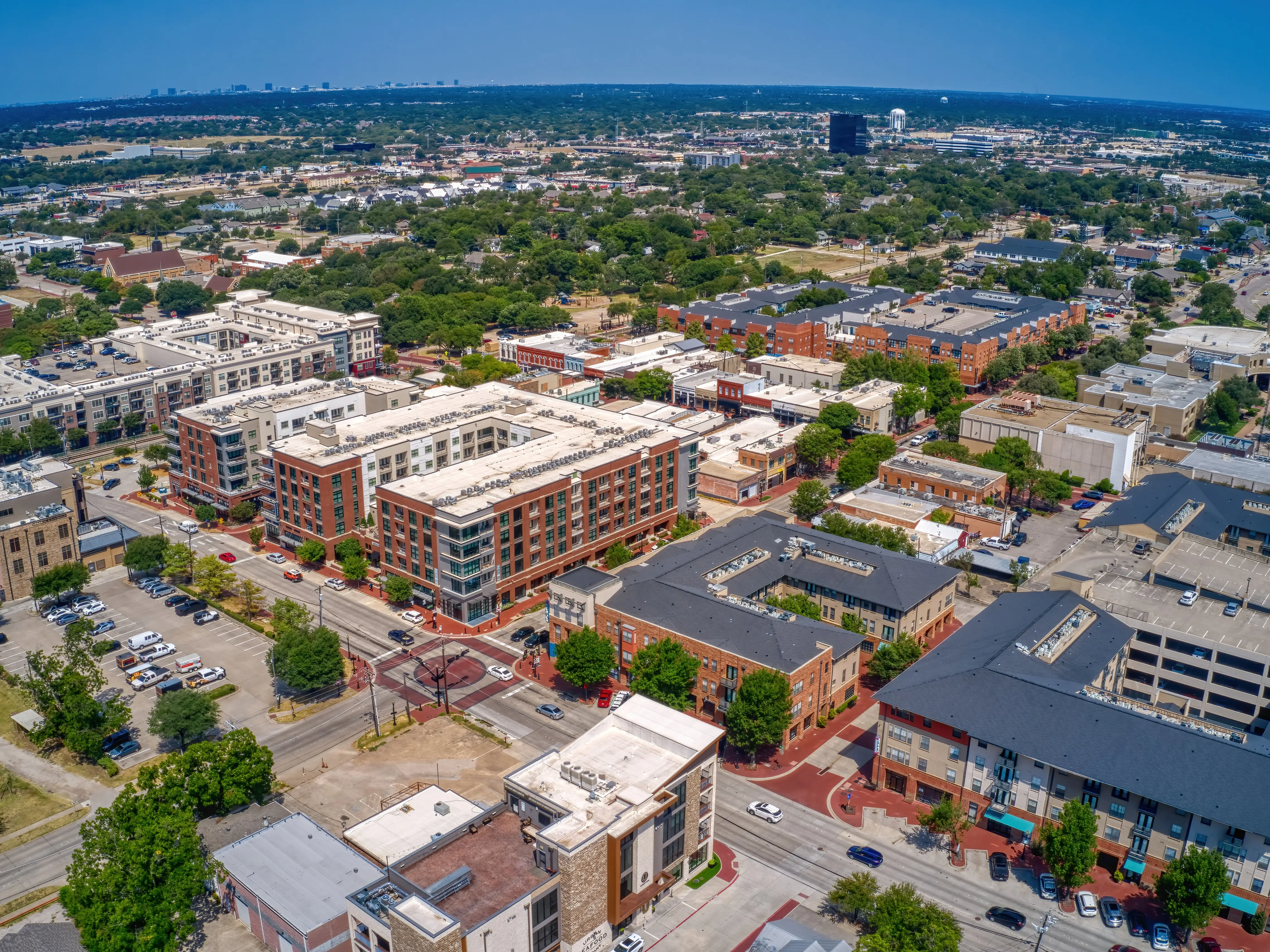 Aerial View of Downtown, Plano Texas in the DFW Metro stock photo