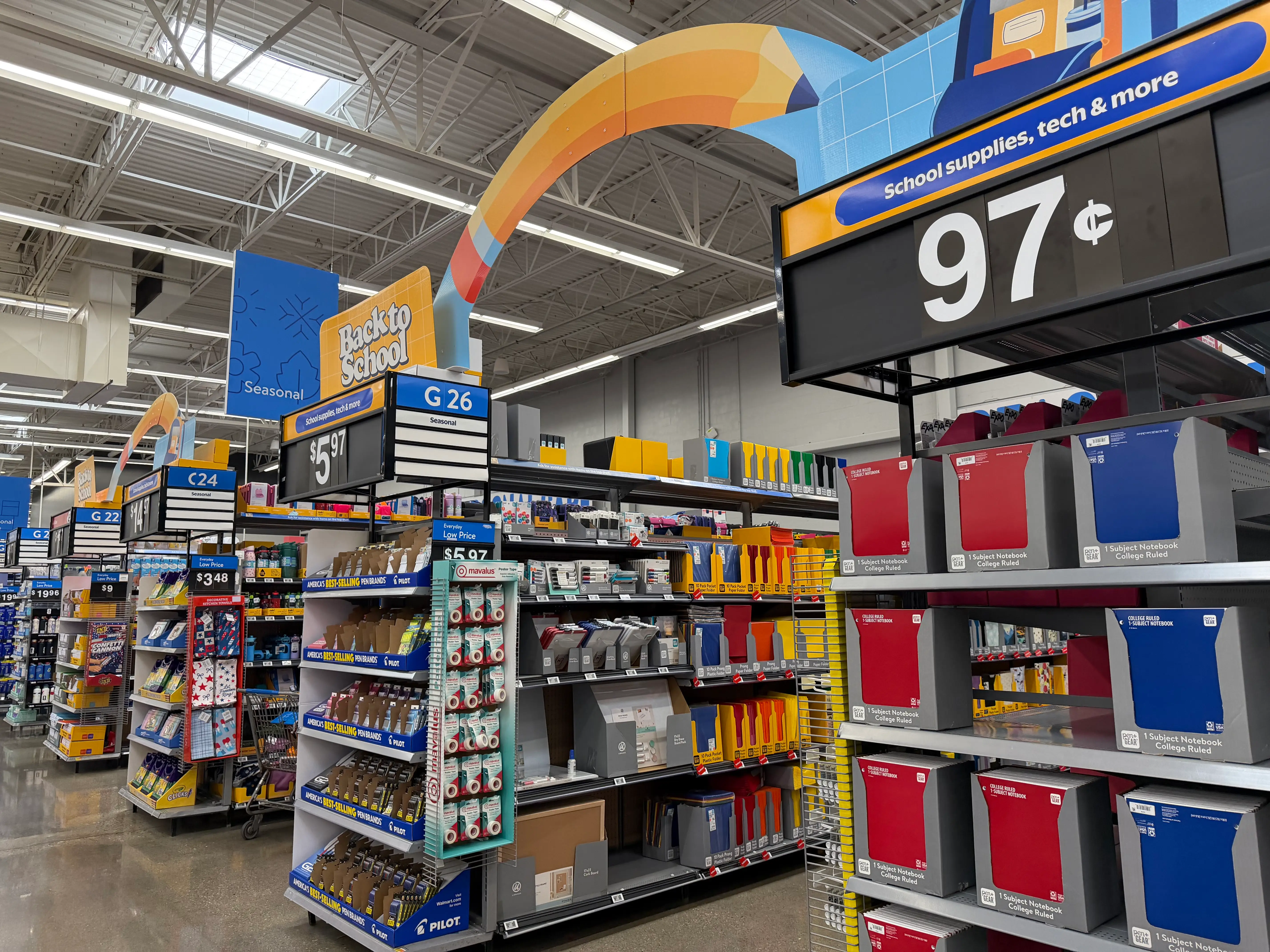 Back to school section at Walmart
