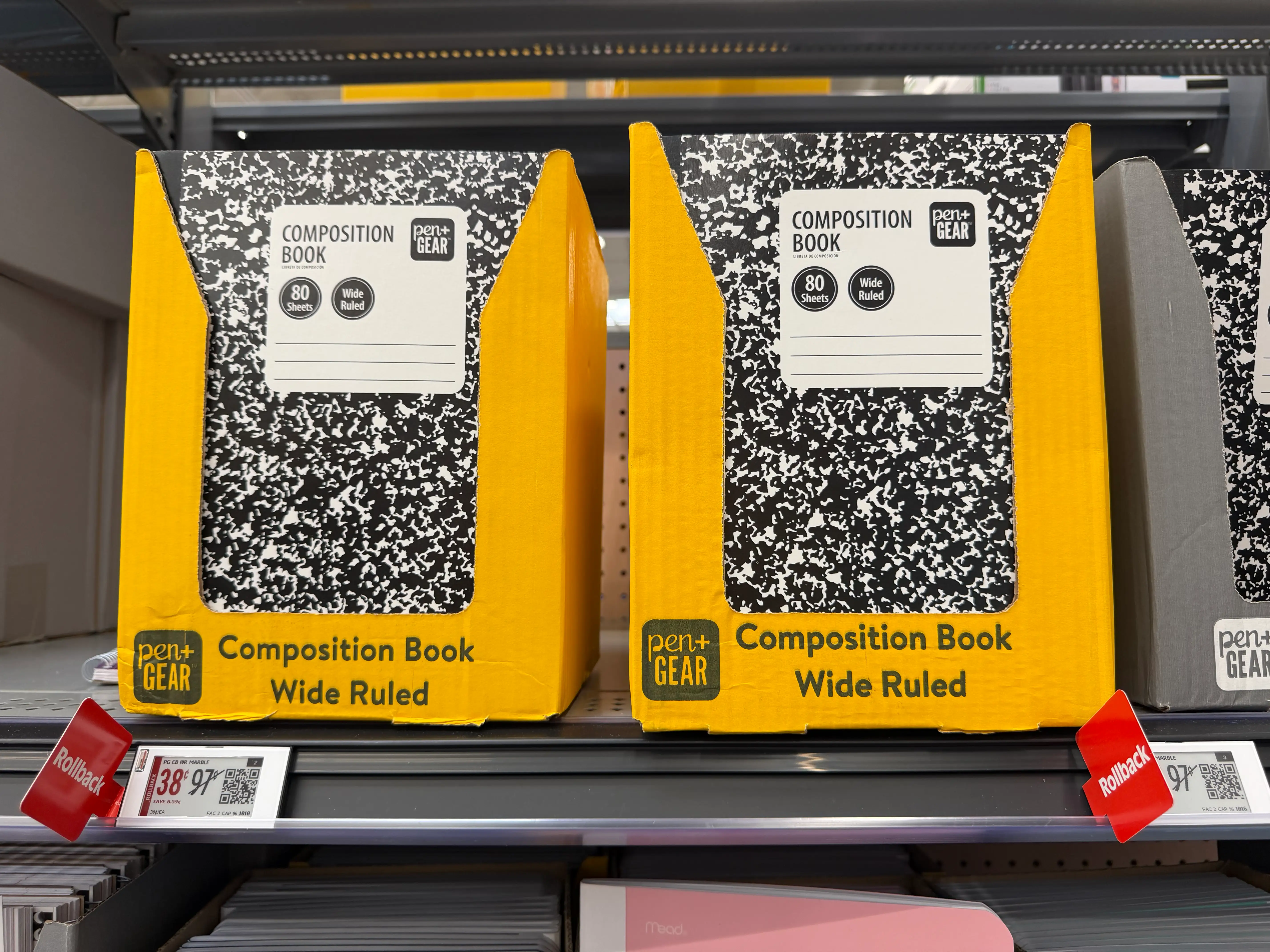 Composition notebooks at Walmart on rollback for 38 cents