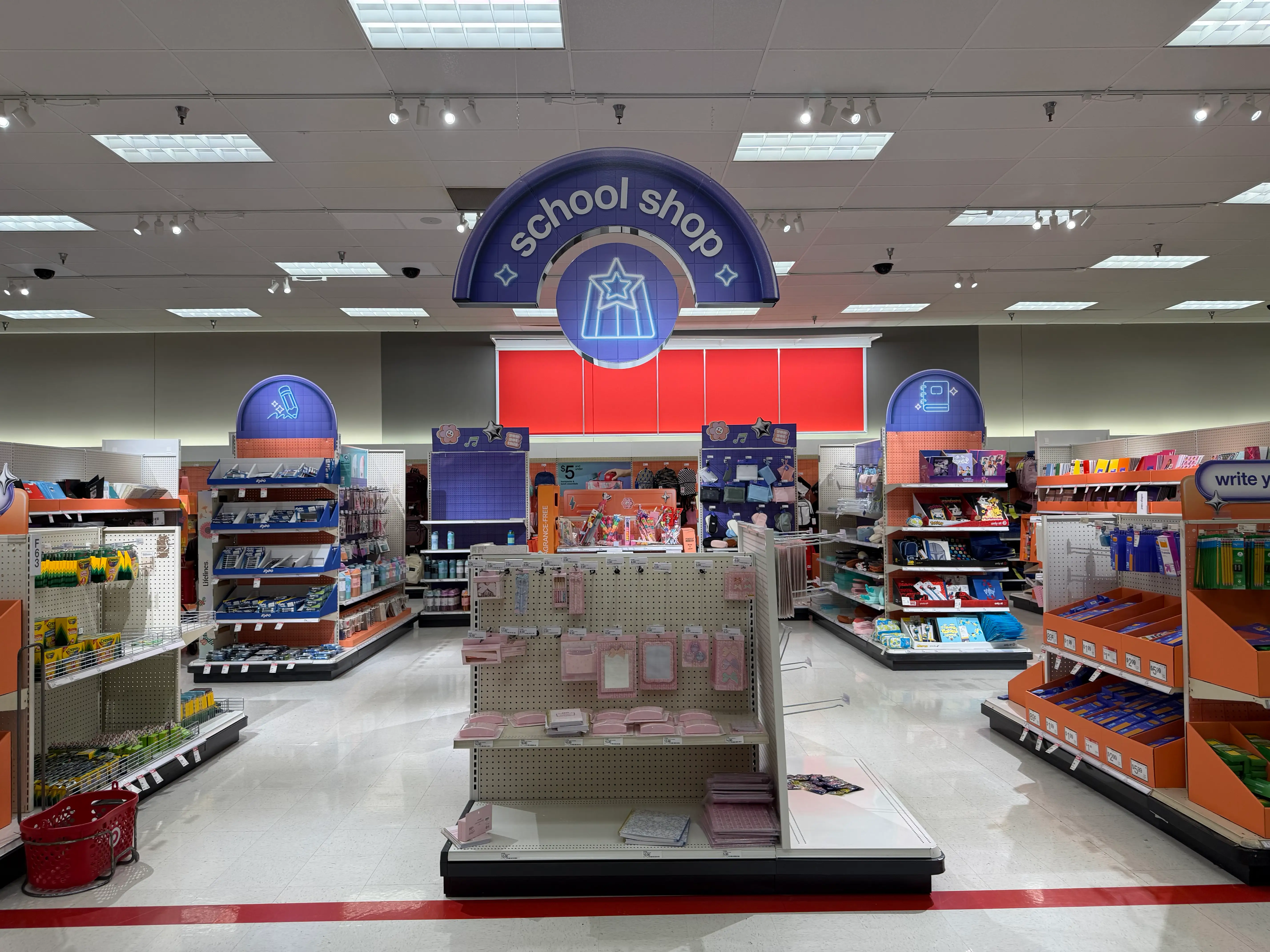 School shop at Target with decorated, semi-full displays