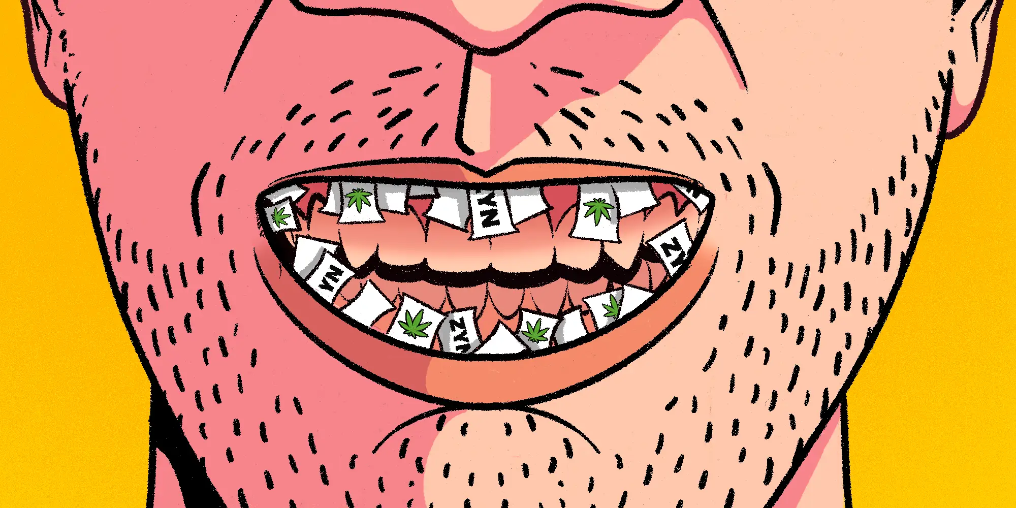 A man's mouth filled with various types of ZYN pouches