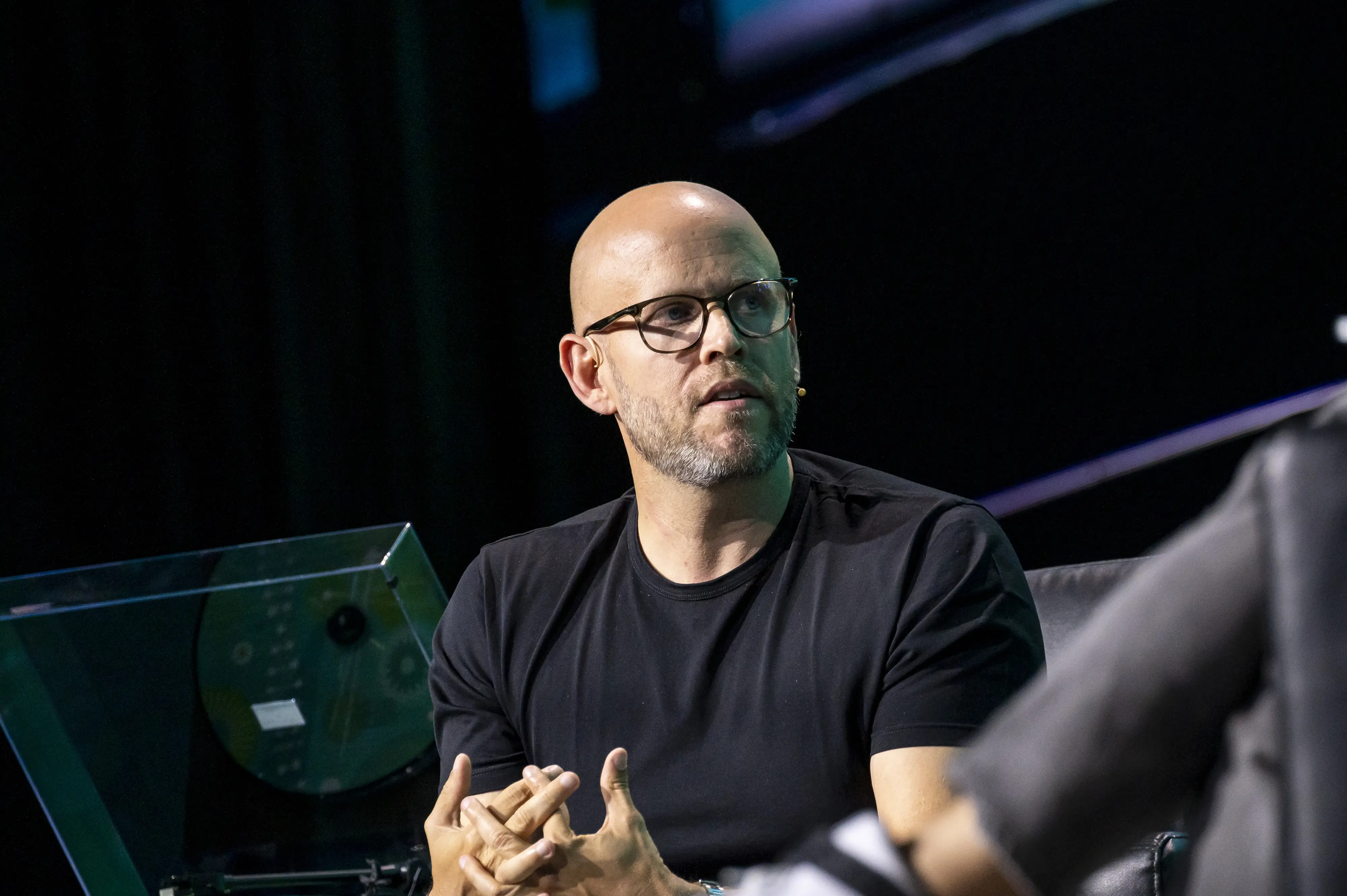Daniel Ek, co-founder of Spotify, speaks on a panel during the Acquired LIVE event at the Chase Center.