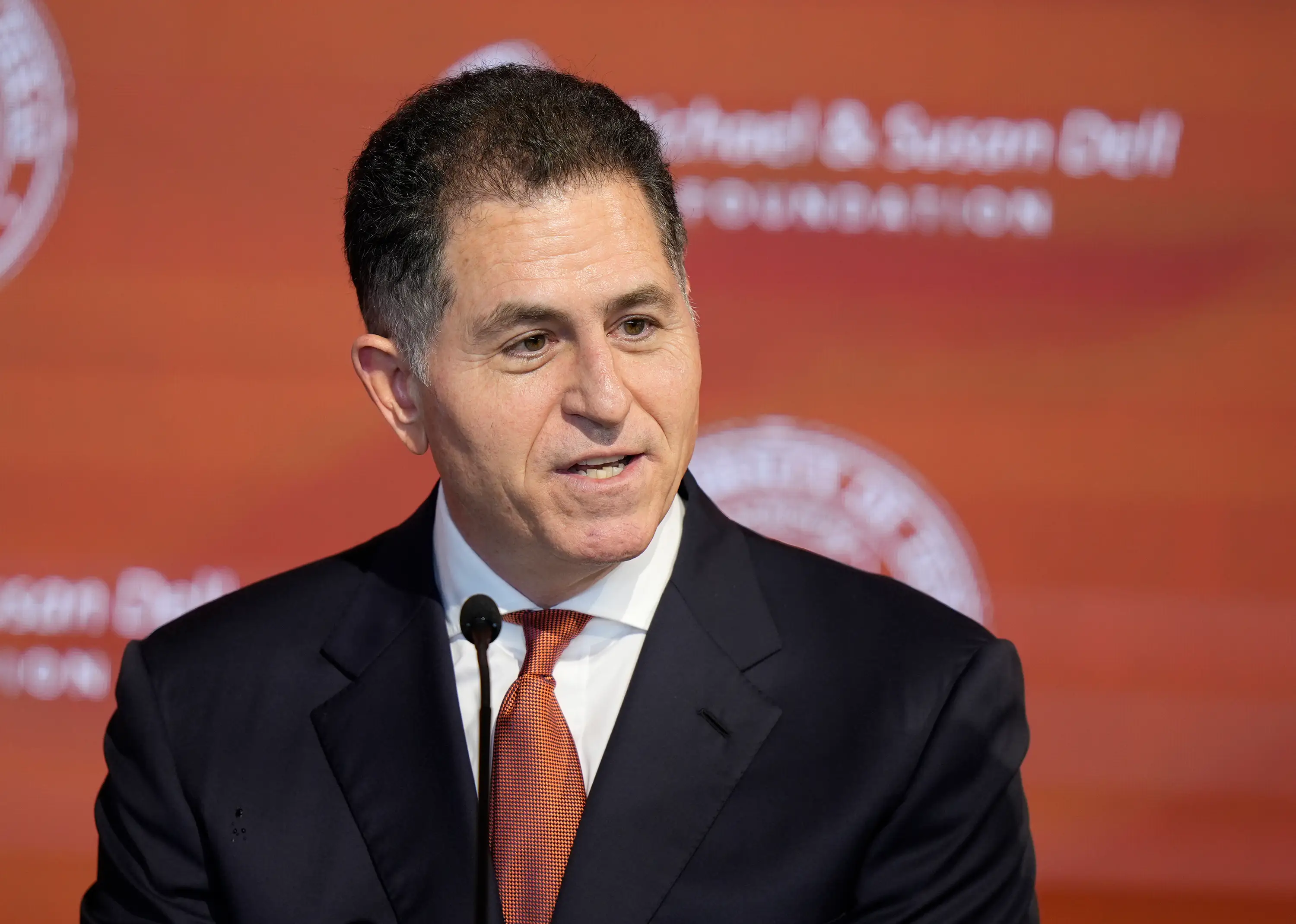 Dell founder and CEO Michael Dell announces a gift at an event at the West Pickle Research Campus in Austin.
