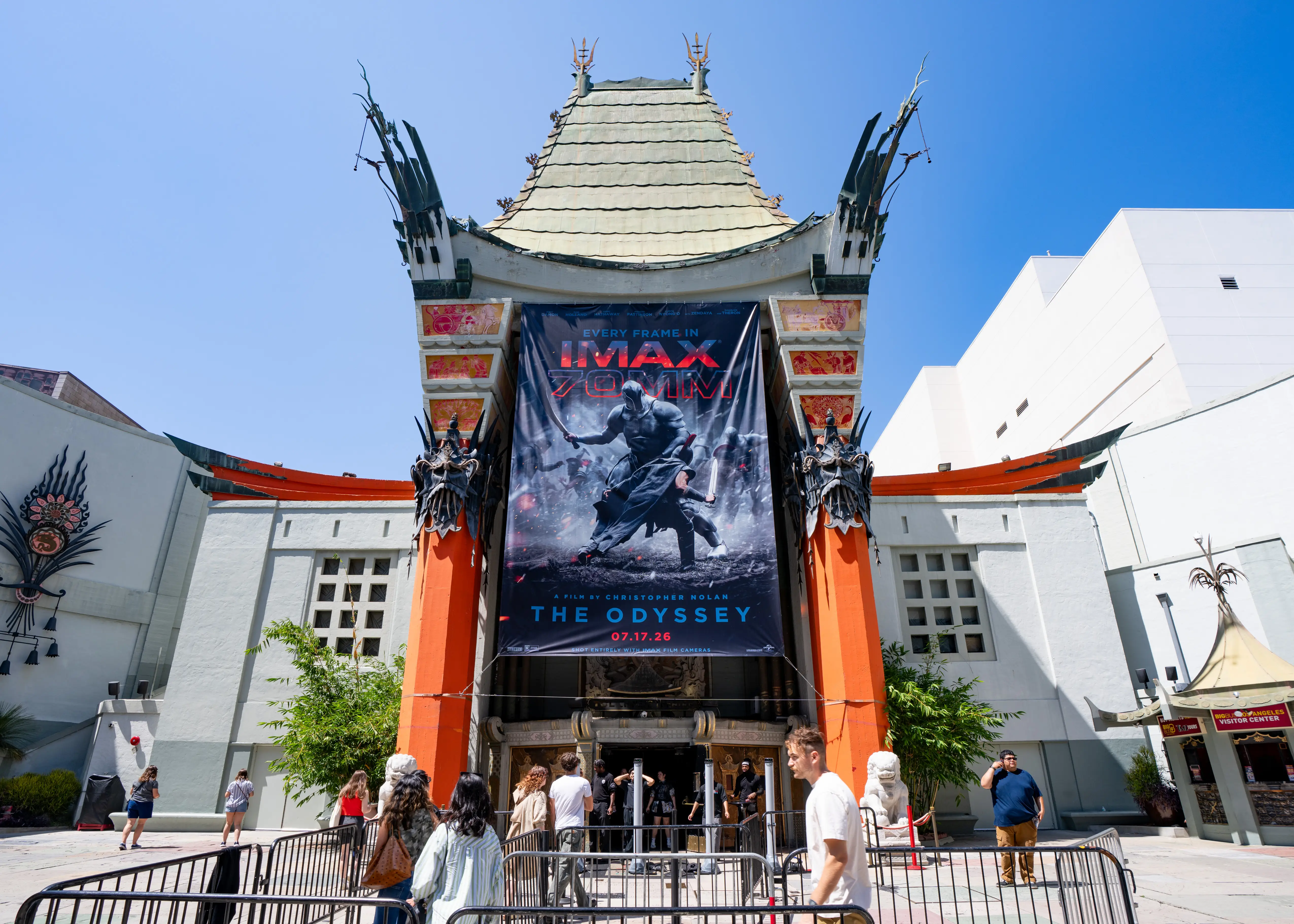 TCL Chinese Theatre with massive IMAX banner of The Odyssey