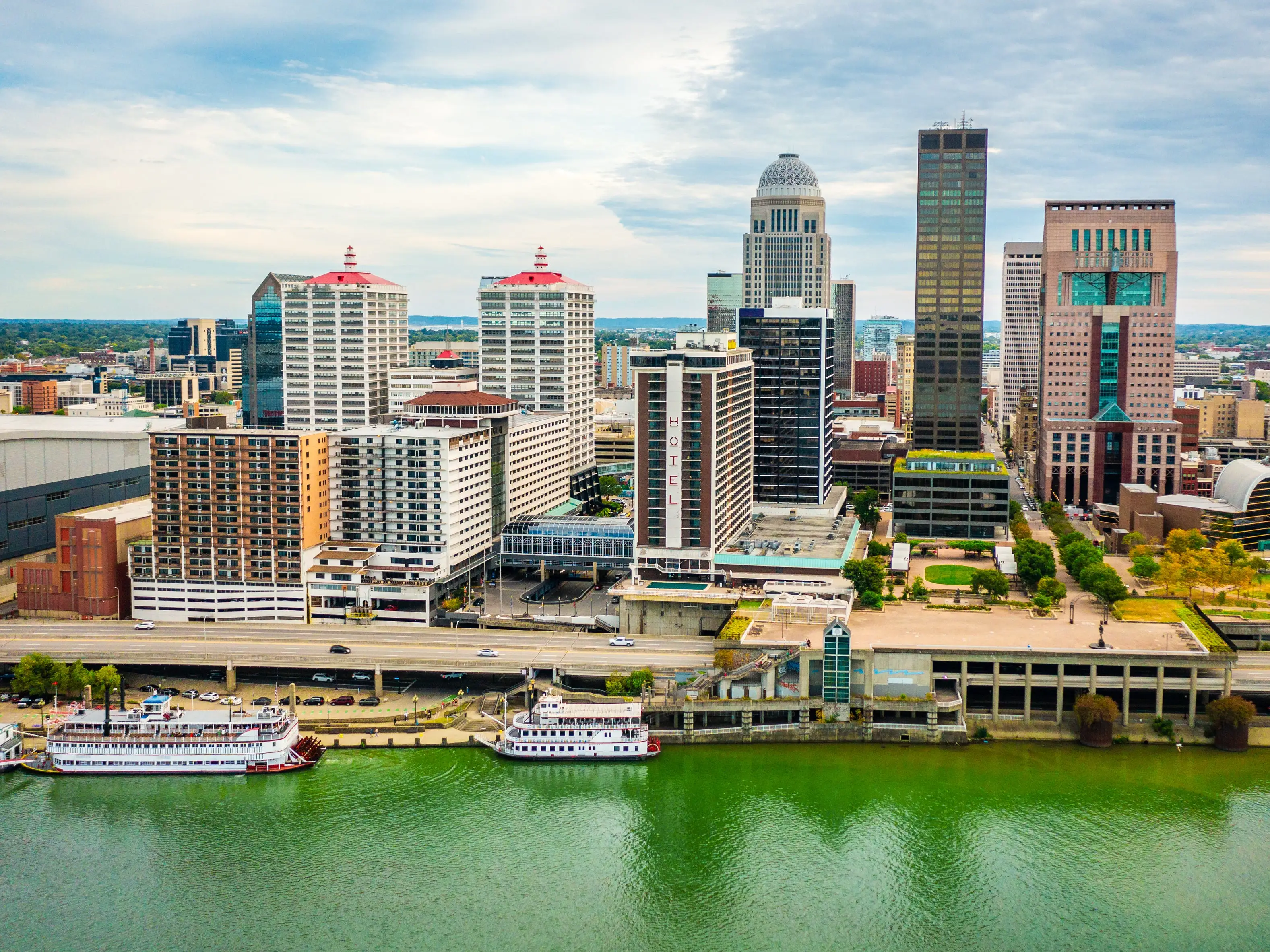 Buildings next to water in Louisville, Kentucky.