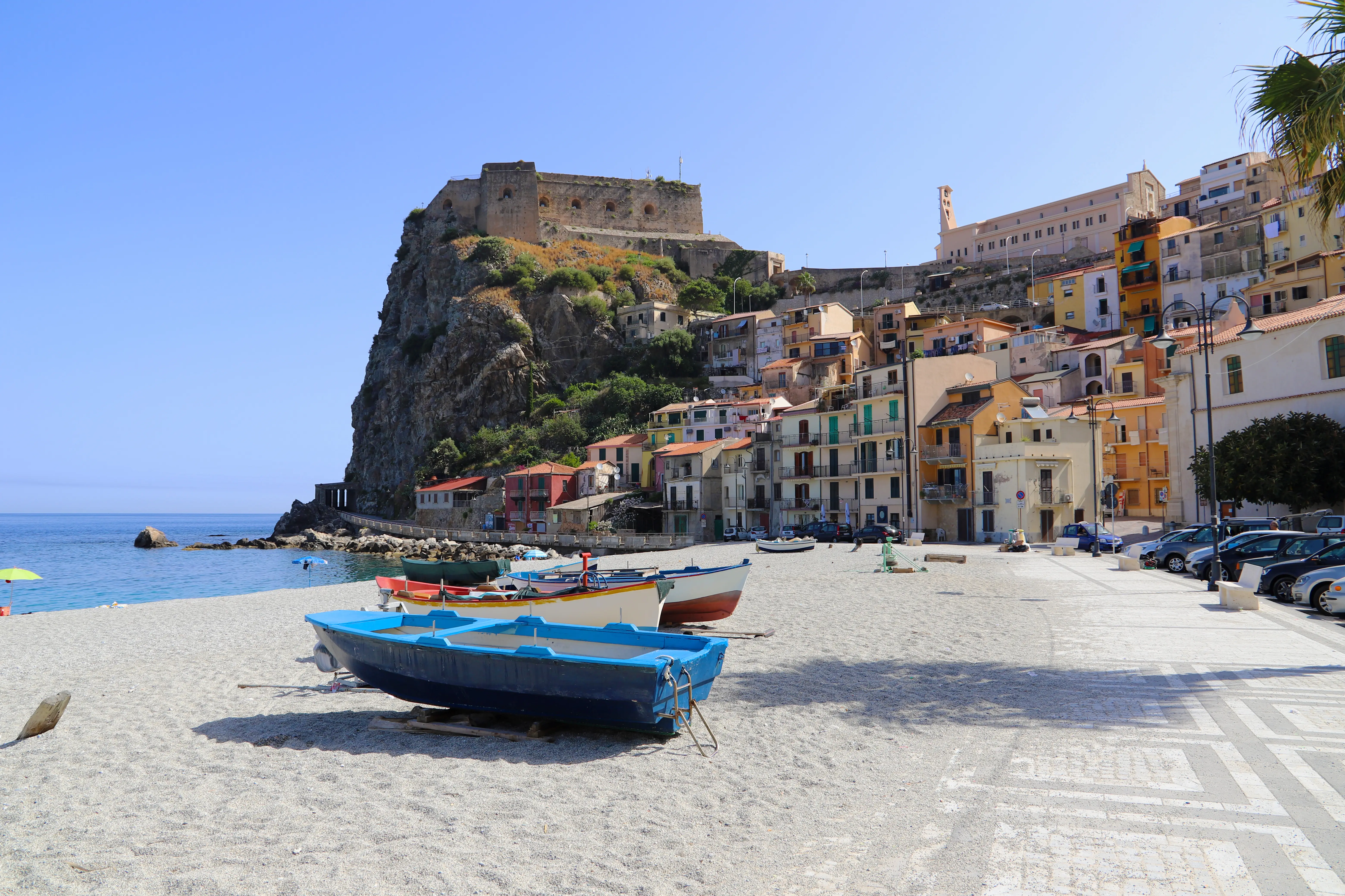 View of boats on beach, Scilla, in Calabria