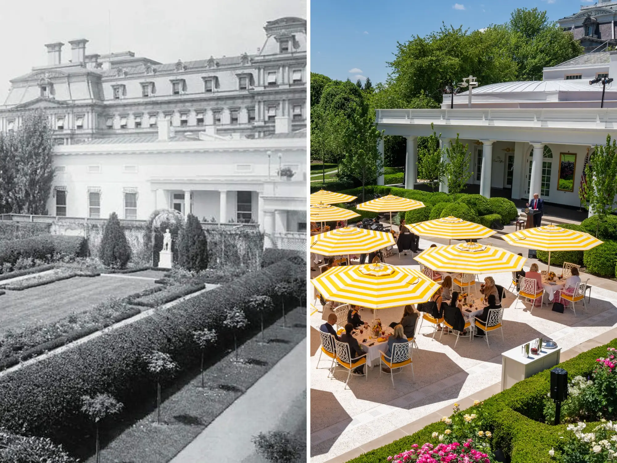 The White House Rose Garden, then and now.
