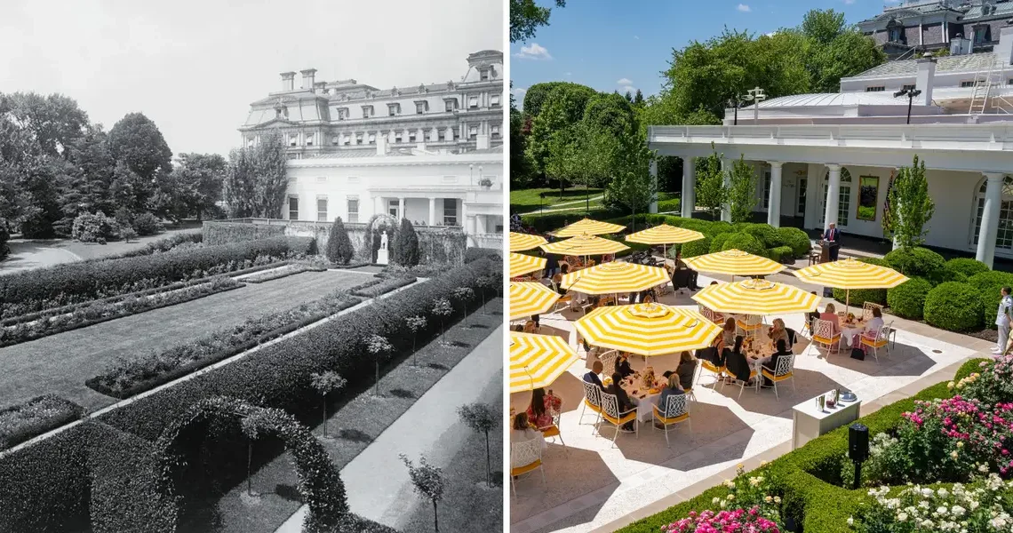 Donald Trump added a new statue to the White House Rose Garden. See how the space has changed over the years.