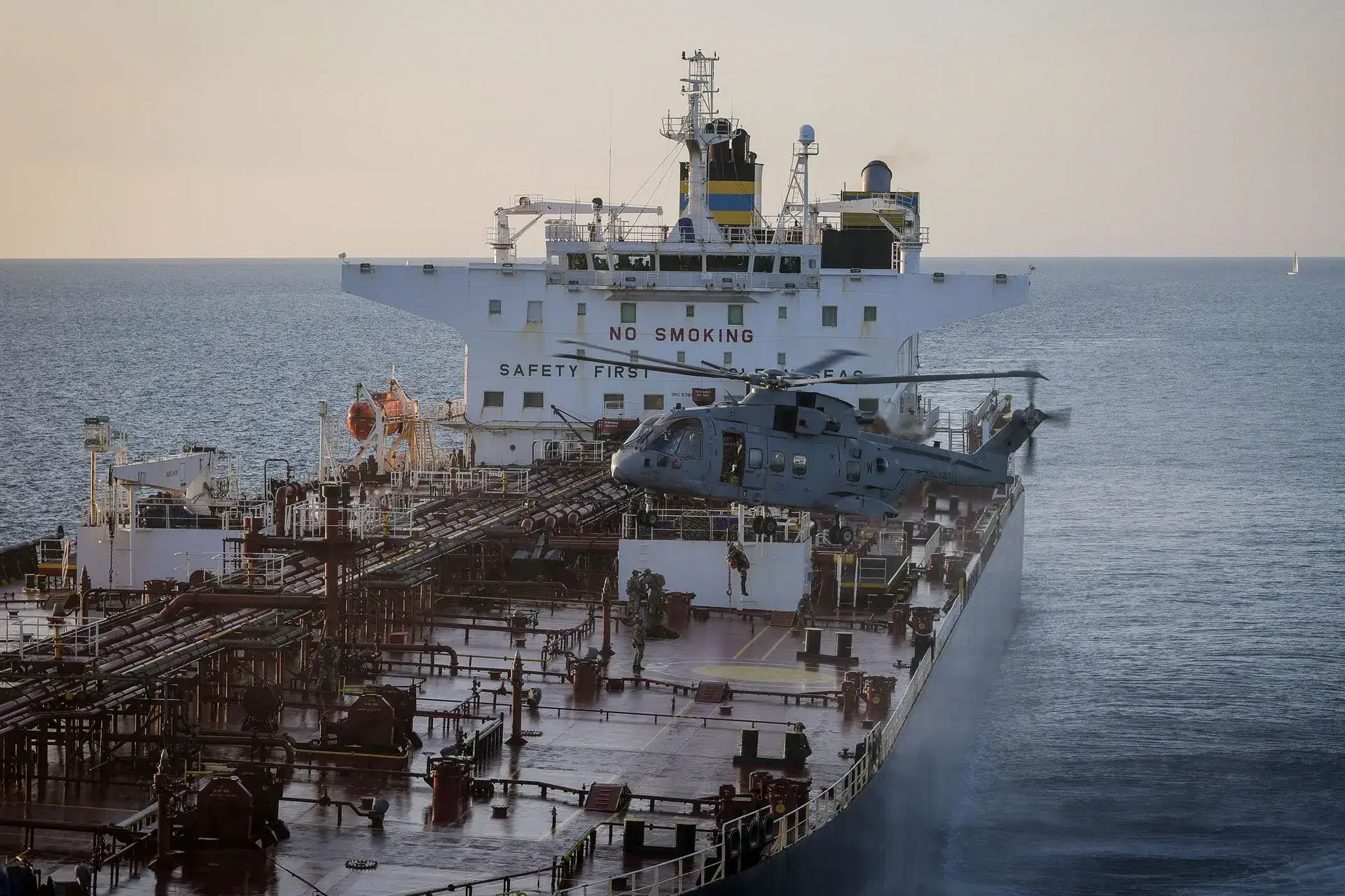British forces boarding a shadow fleet tanker in the English Channel.