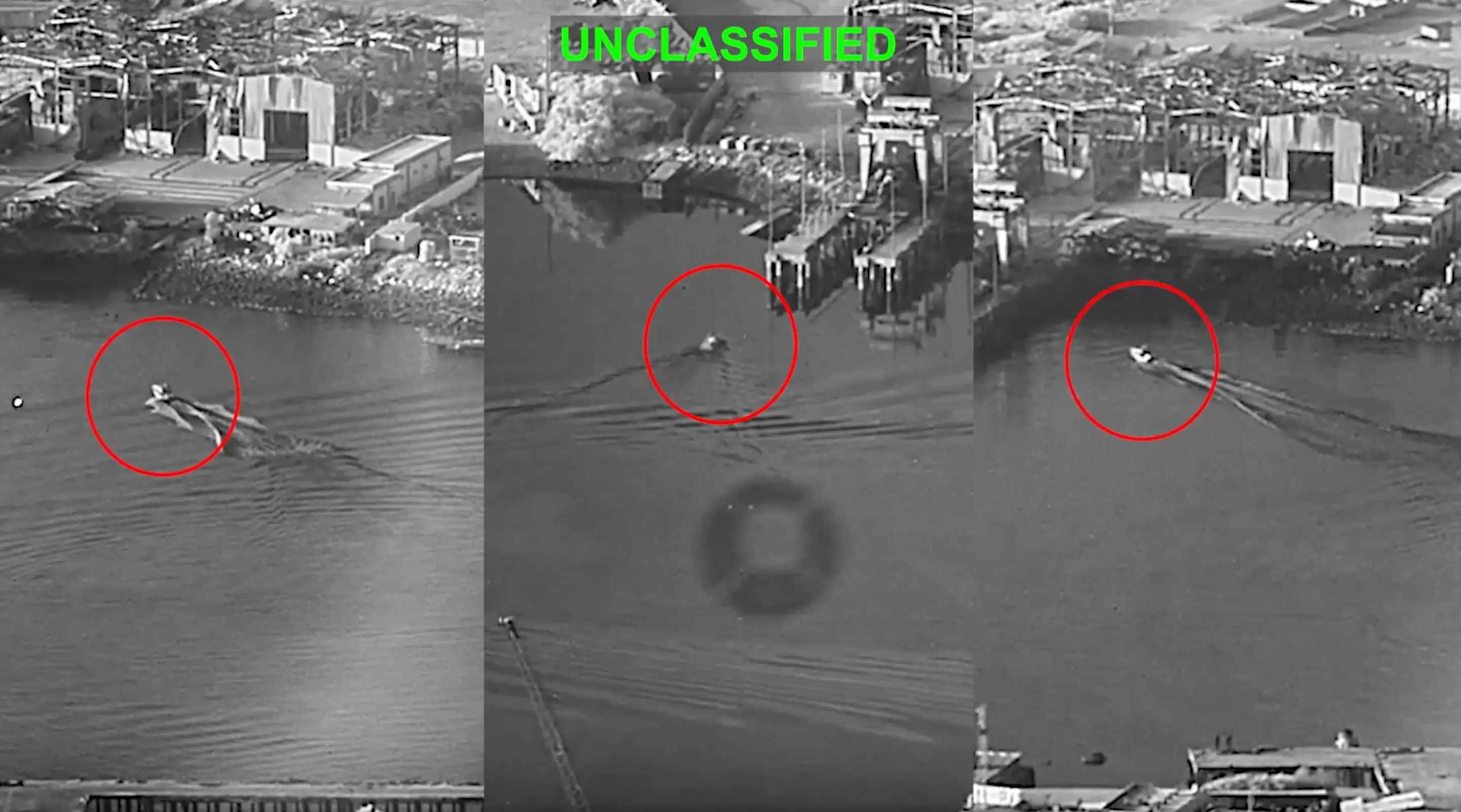 US sea drones approach an Iranian port.