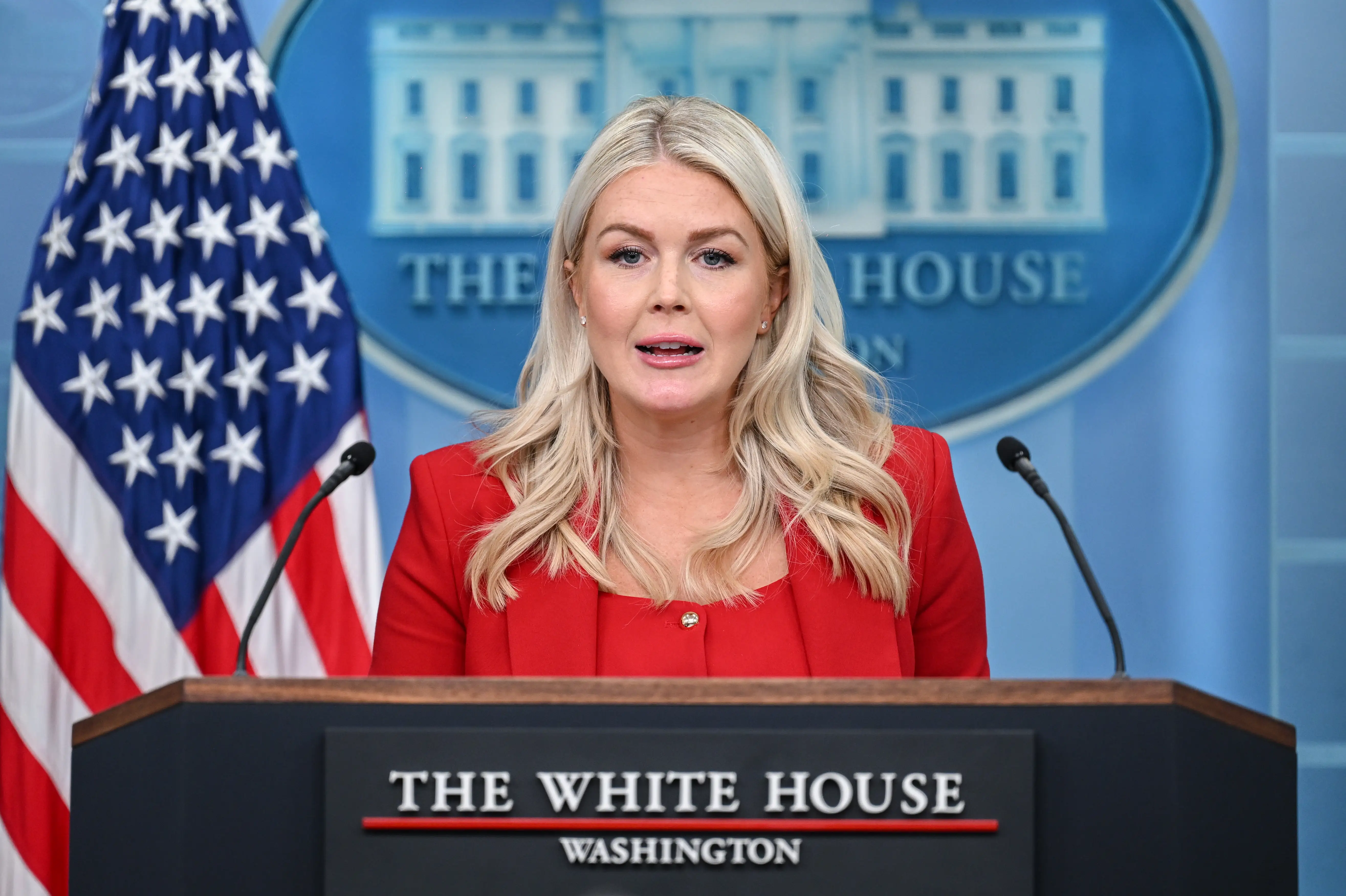 White House Press Secretary Karoline Leavitt speaks during a press briefing in the James S. Brady Press Briefing Room at the White House in Washington, D.C.