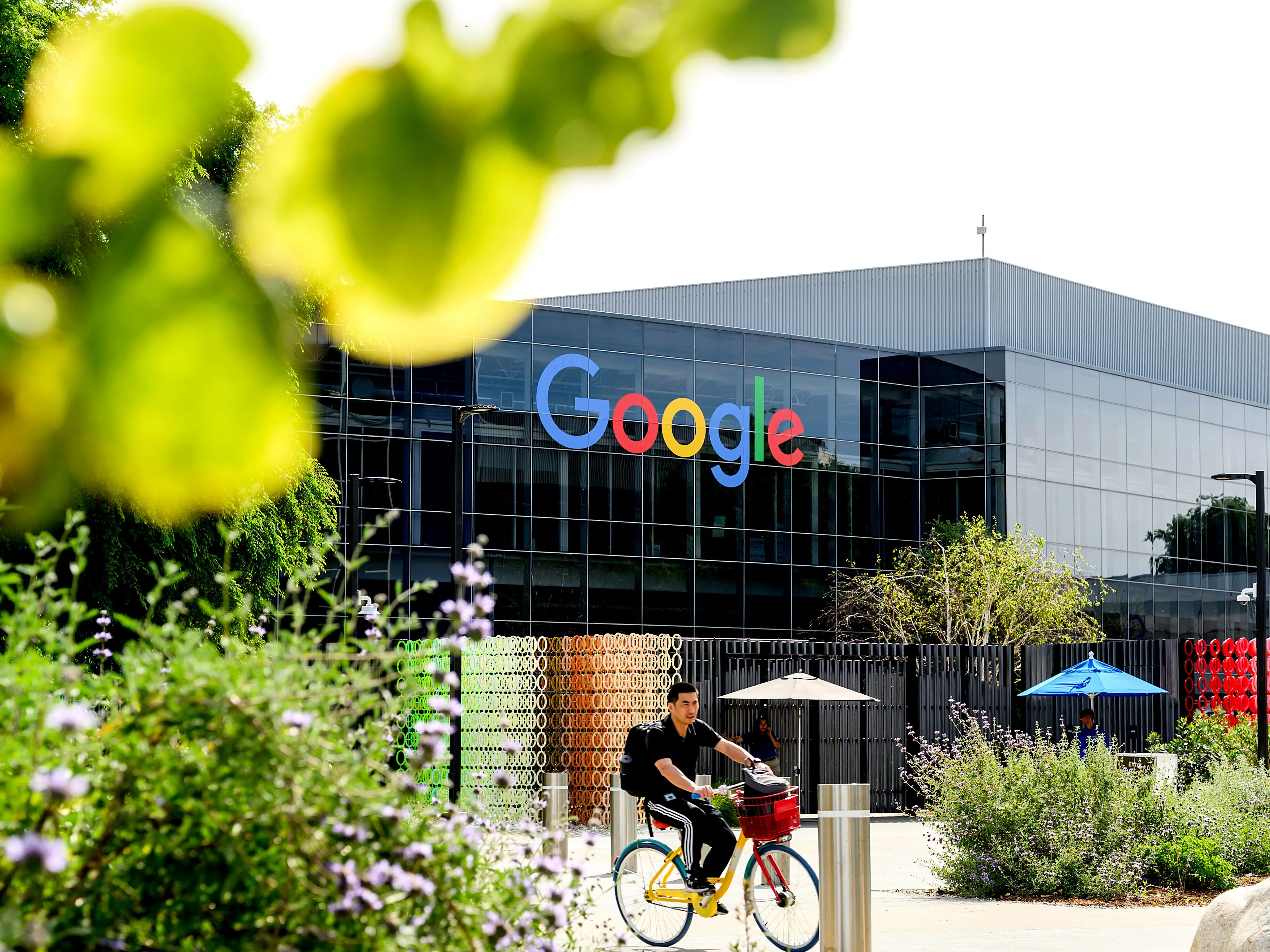 A biker leaves Google headquarters