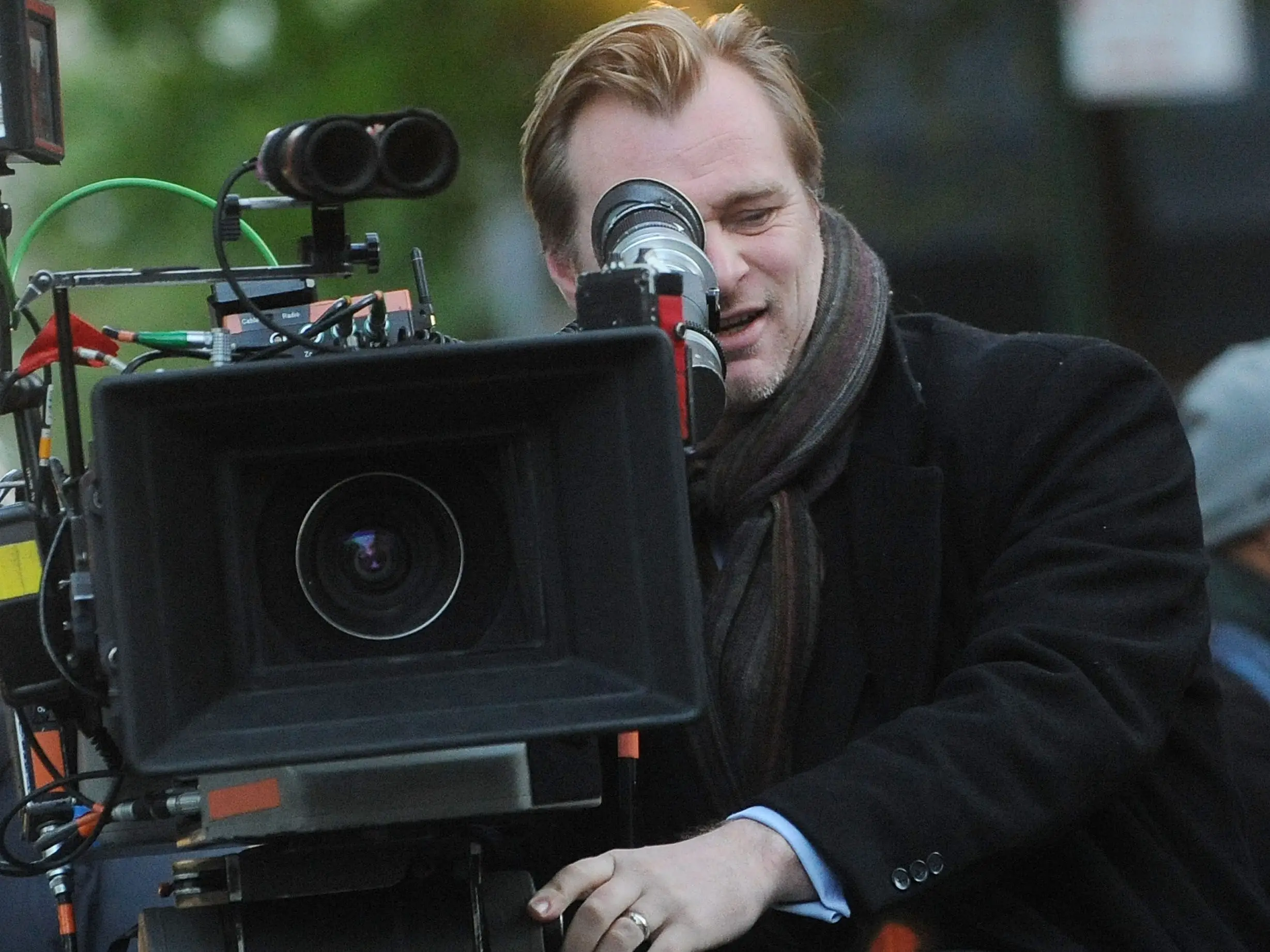Director Christopher Nolan works on the set of 