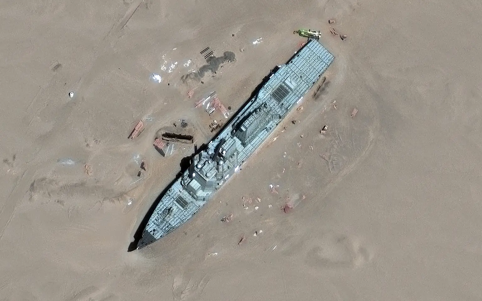 China built a 3-D model of the US Arleigh Burke-class guided missile destroyer to target in a remote desert, as seen here in May.