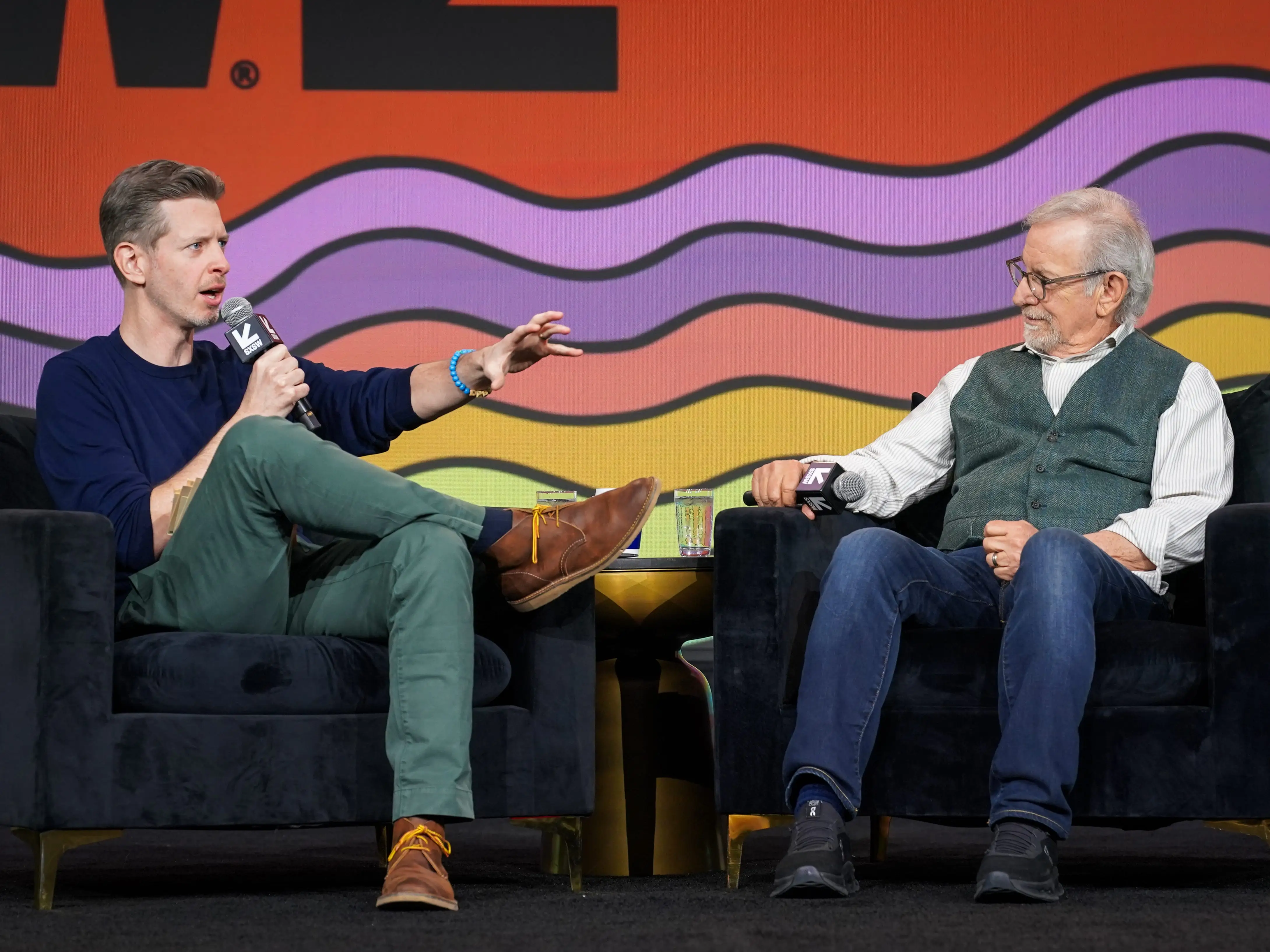 Sean Fennessey, Host of The Big Picture podcast, and Steven Spielberg speak onstage during The Big Picture panel at Hilton Austin on March 13, 2026 in Austin, Texas.