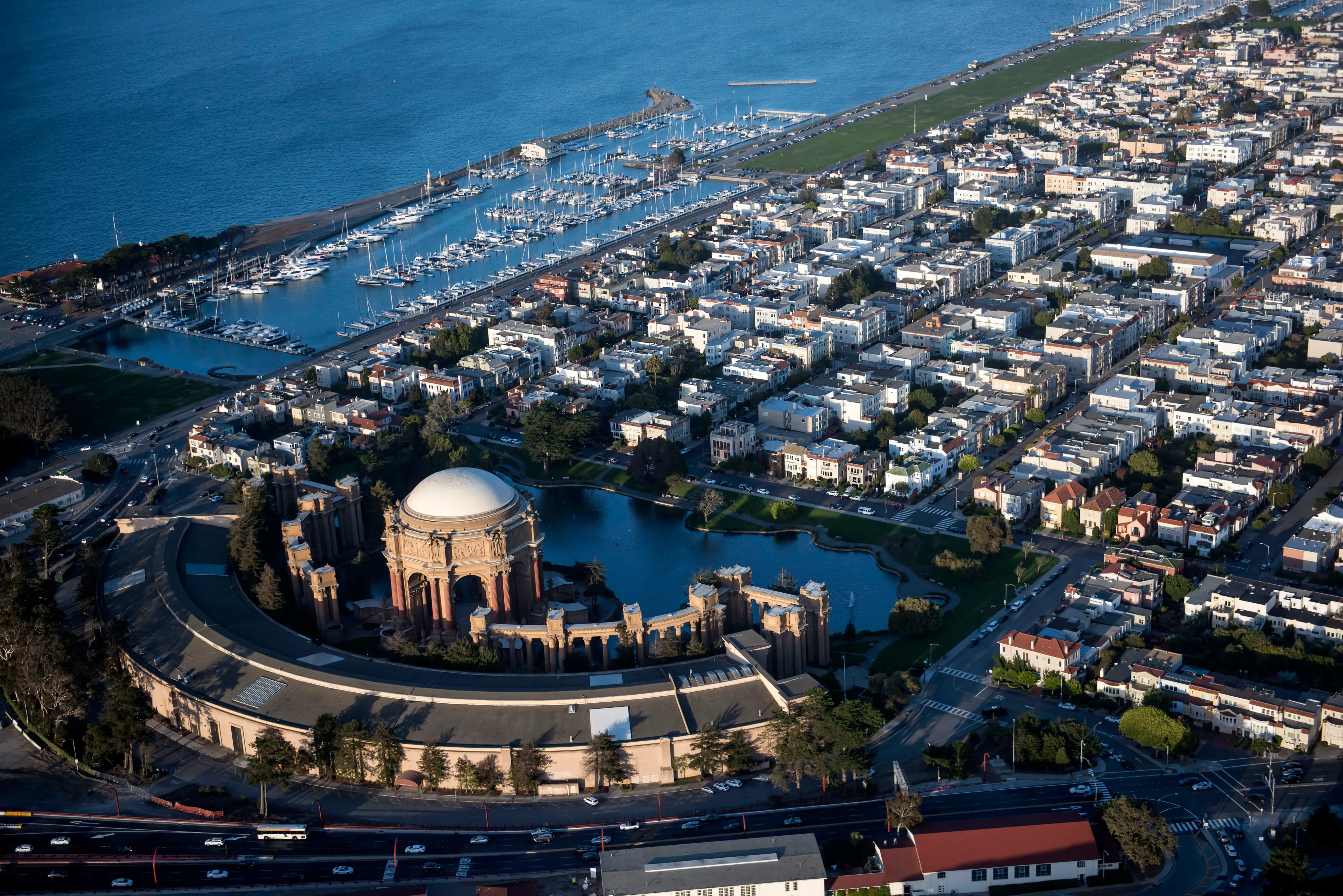 The Palace of Fine Arts stands next to the Marina district