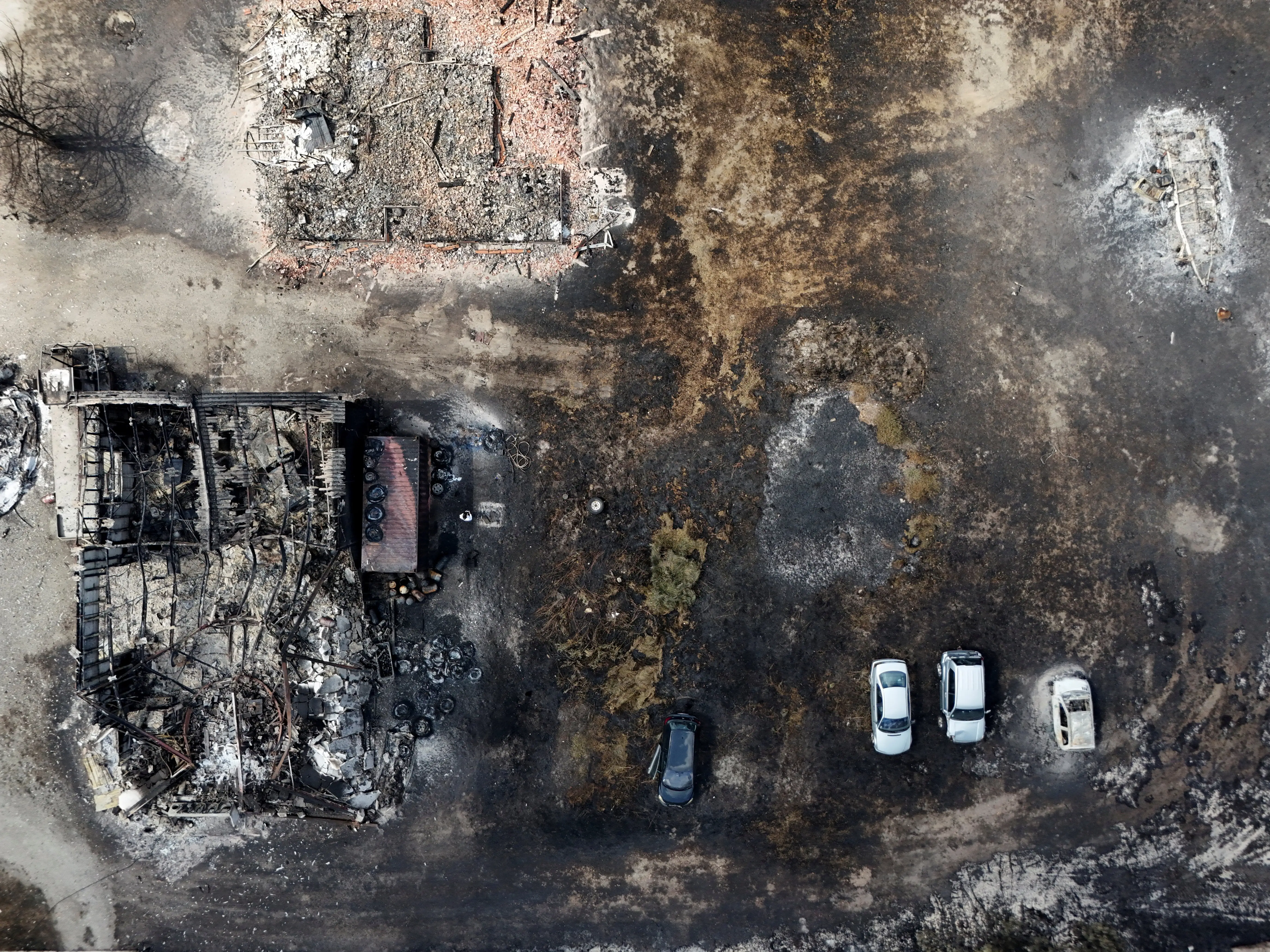 A burned building in France.