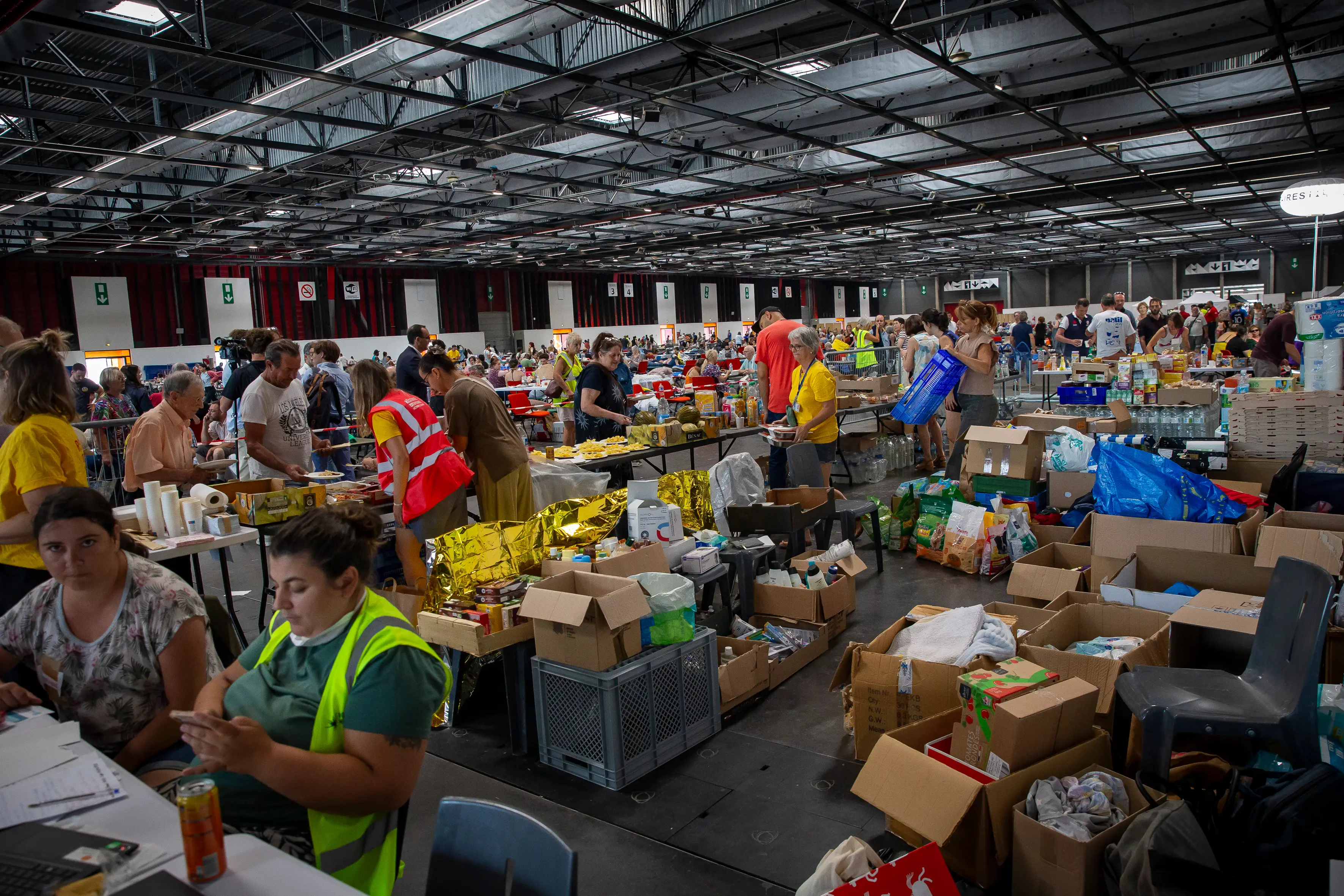 An emergency shelter for wildfire victims in France.