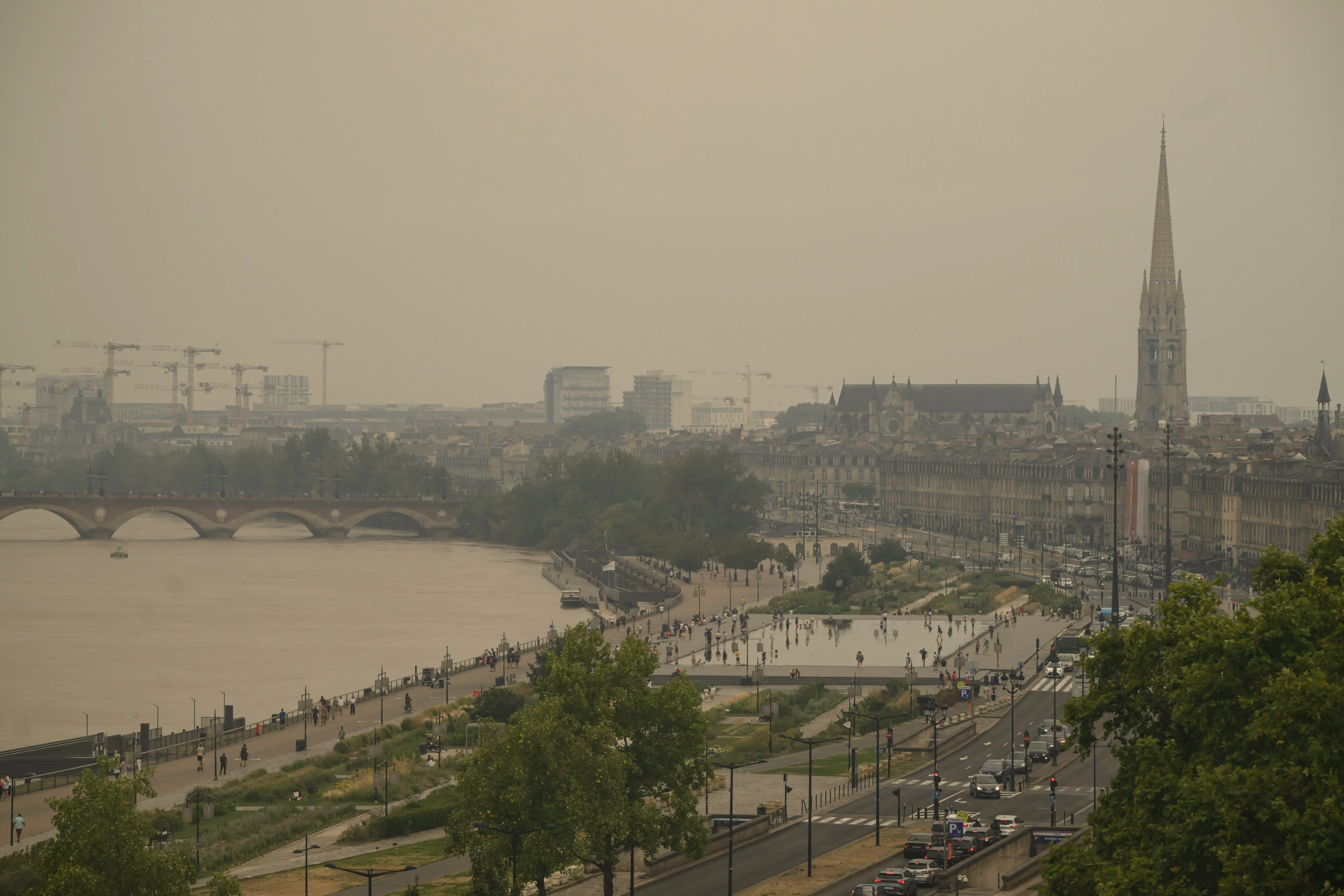 Bordeaux, France, covered in wildfire smoke.
