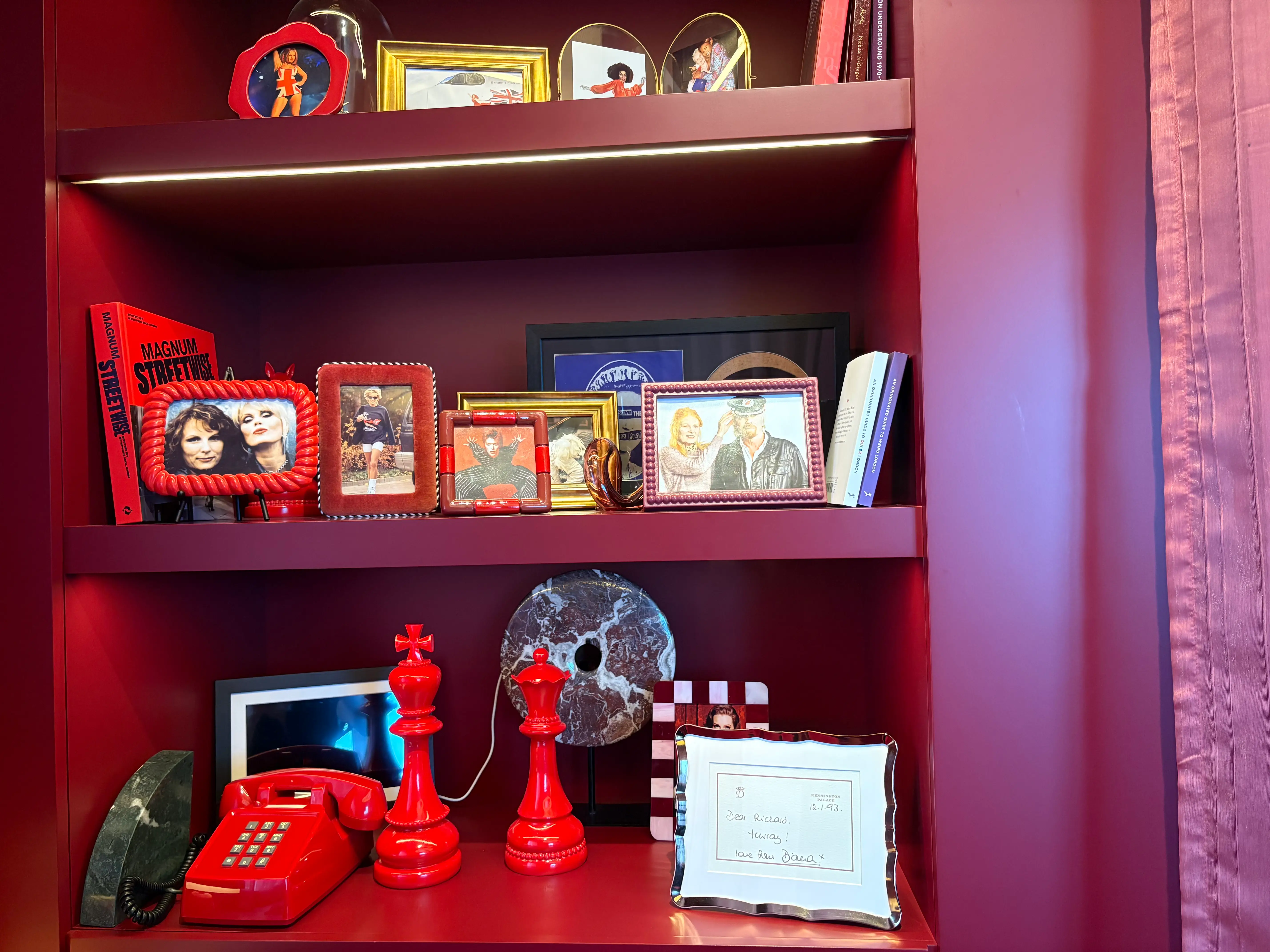 A cabinet with Virgin memorabilia.