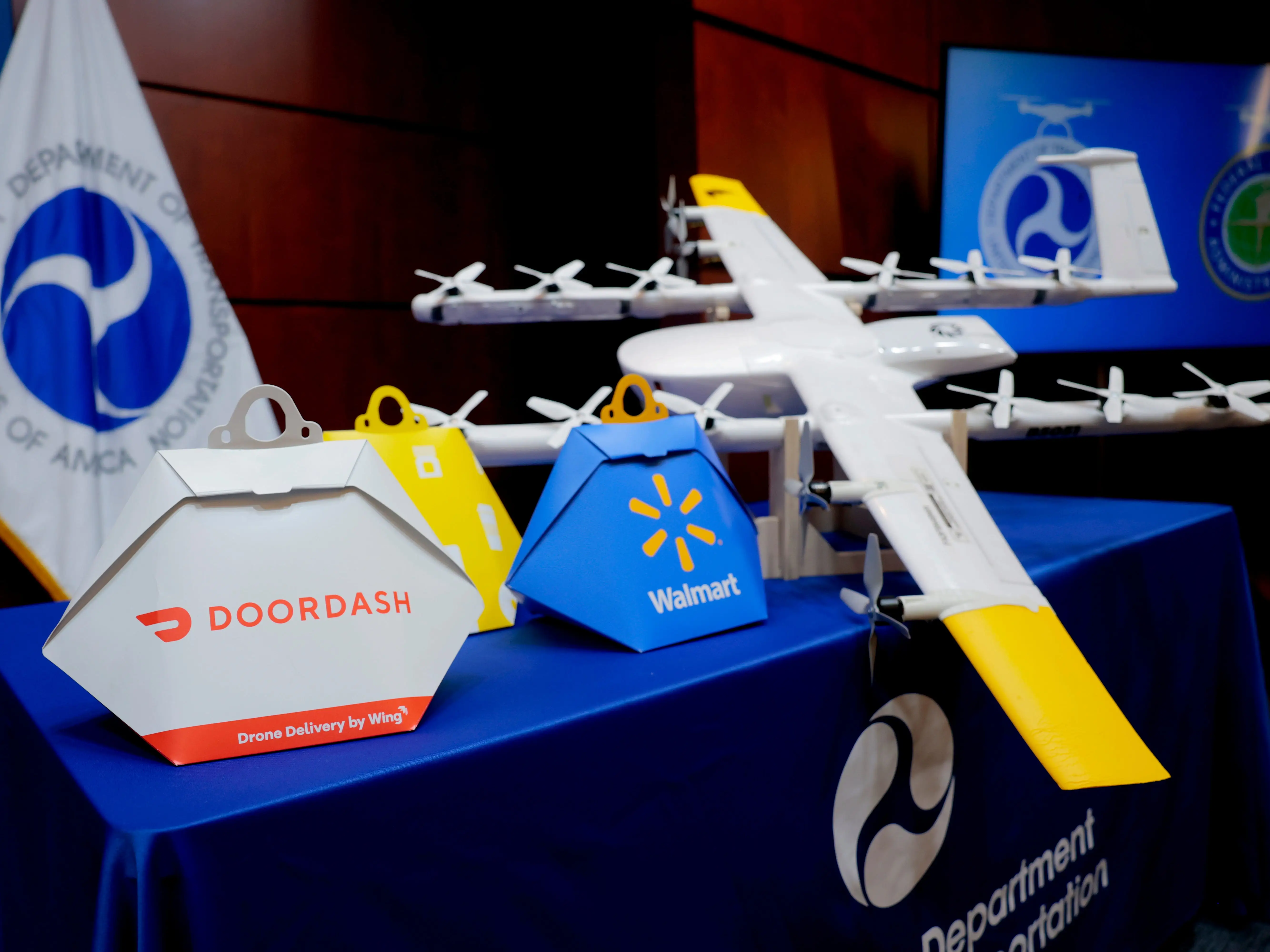 A delievery drone on a table.