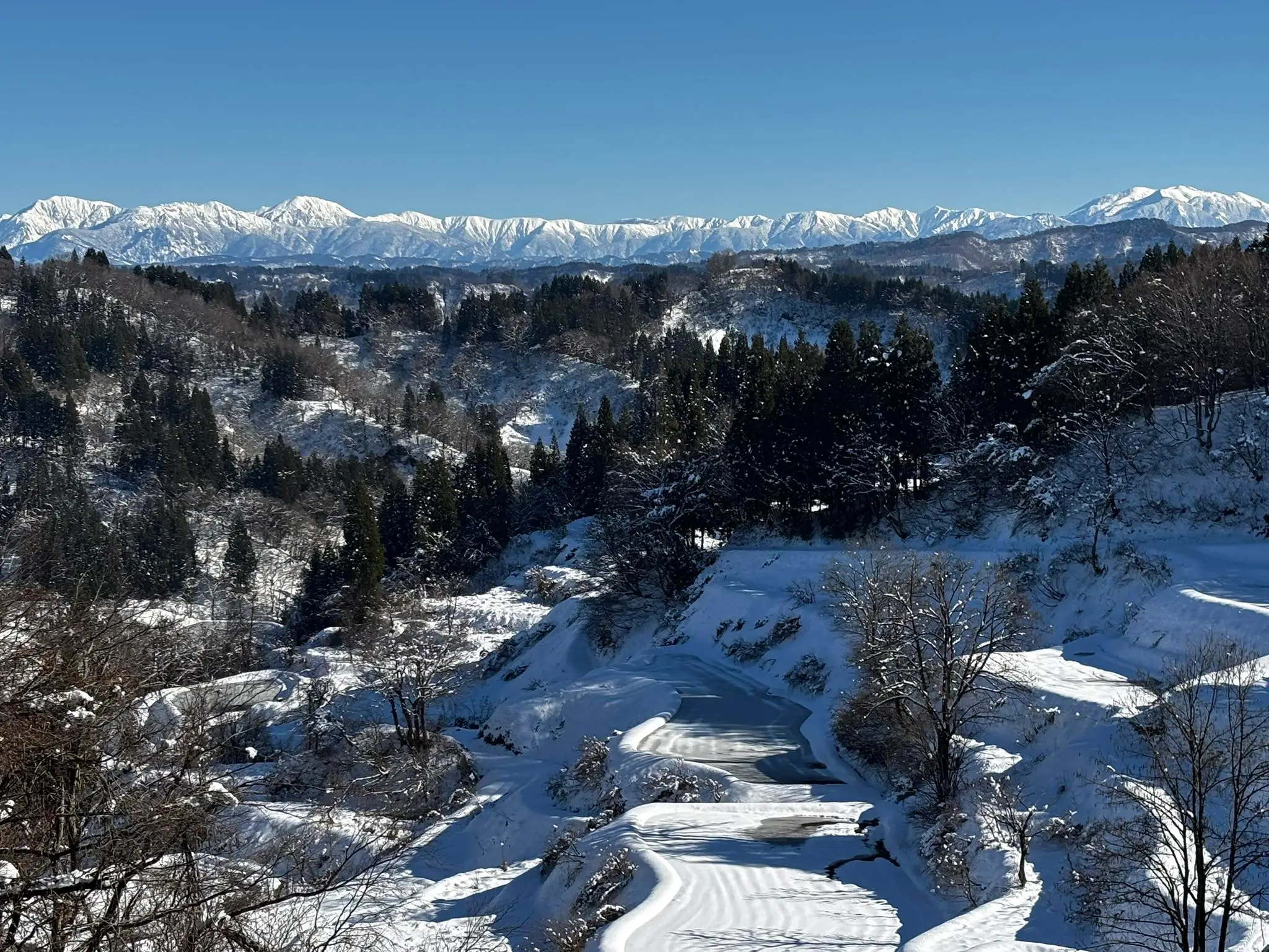 Rice fields covered in snow during the winter months in Japan.