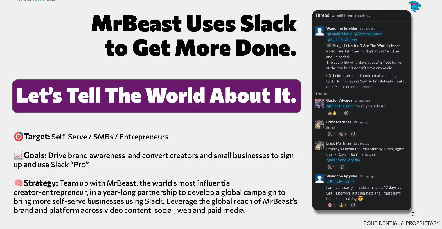 Slack marketing proposal proposal from MrBeast