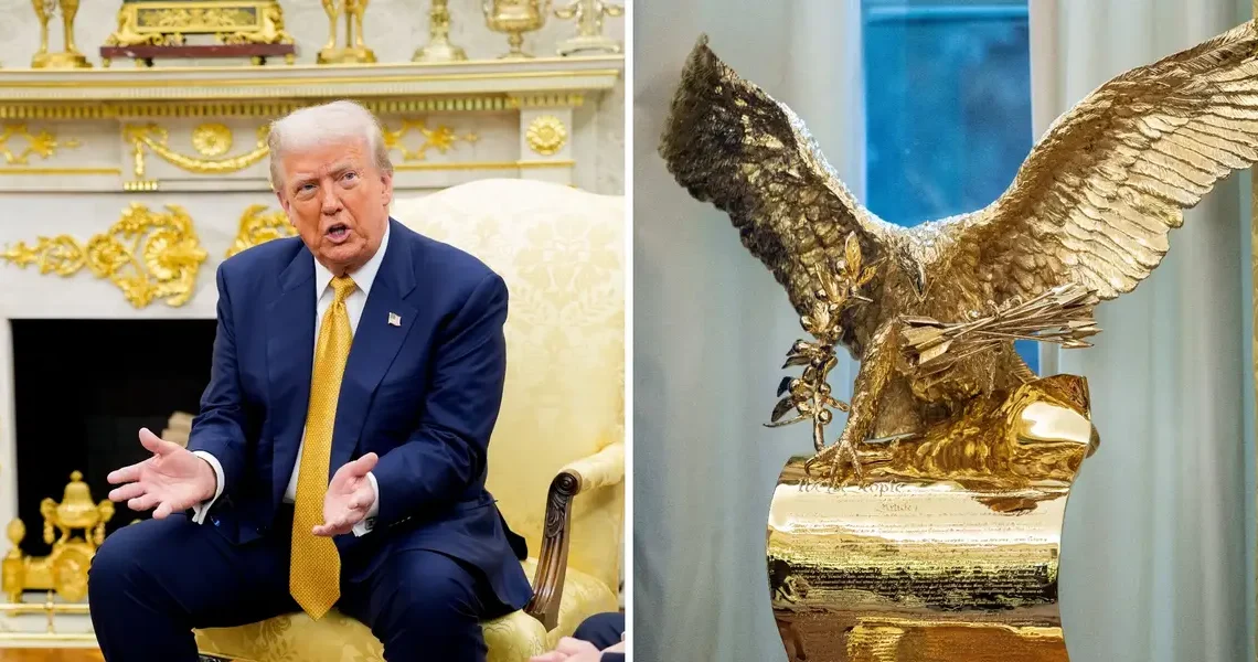 Gold sculptures, Rose Garden statues, and paintings of Trump: All of the new artwork Trump has added to the White House