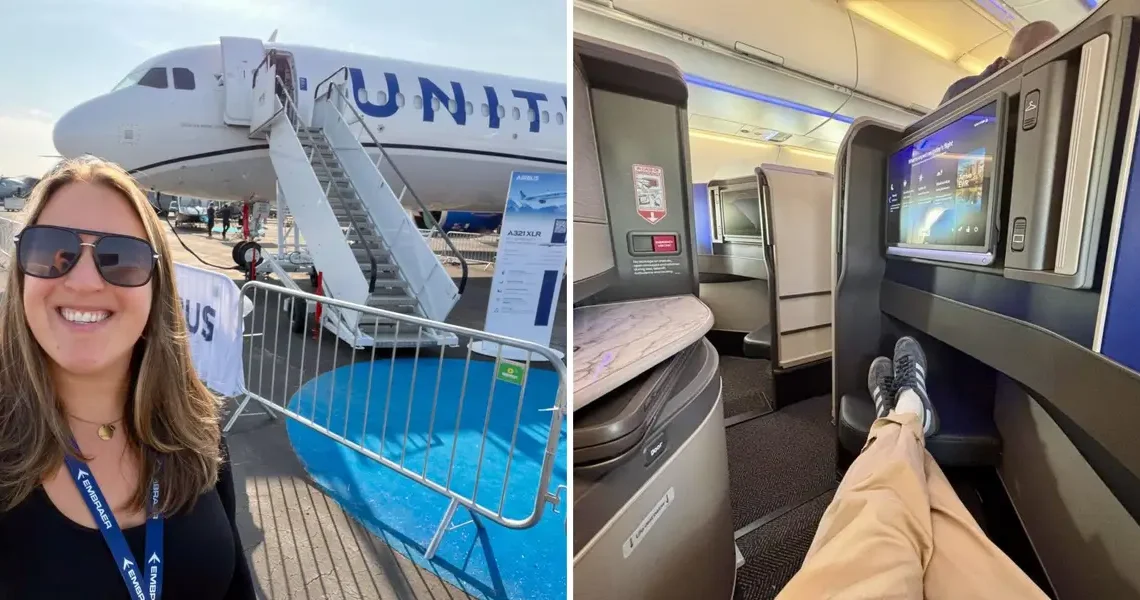 We toured United’s fanciest Airbus jet yet, complete with business-class doors and a snack bar. See inside.