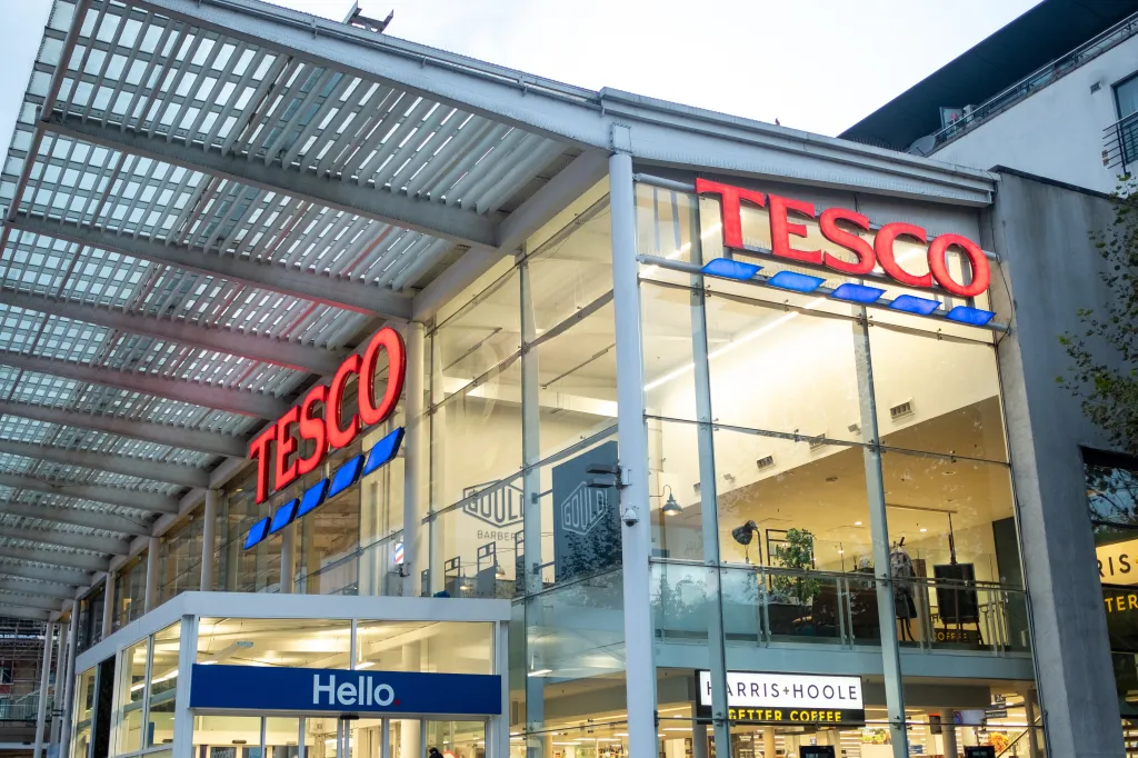 The exterior of a Tesco Superstore on West Cromwell Road in London.