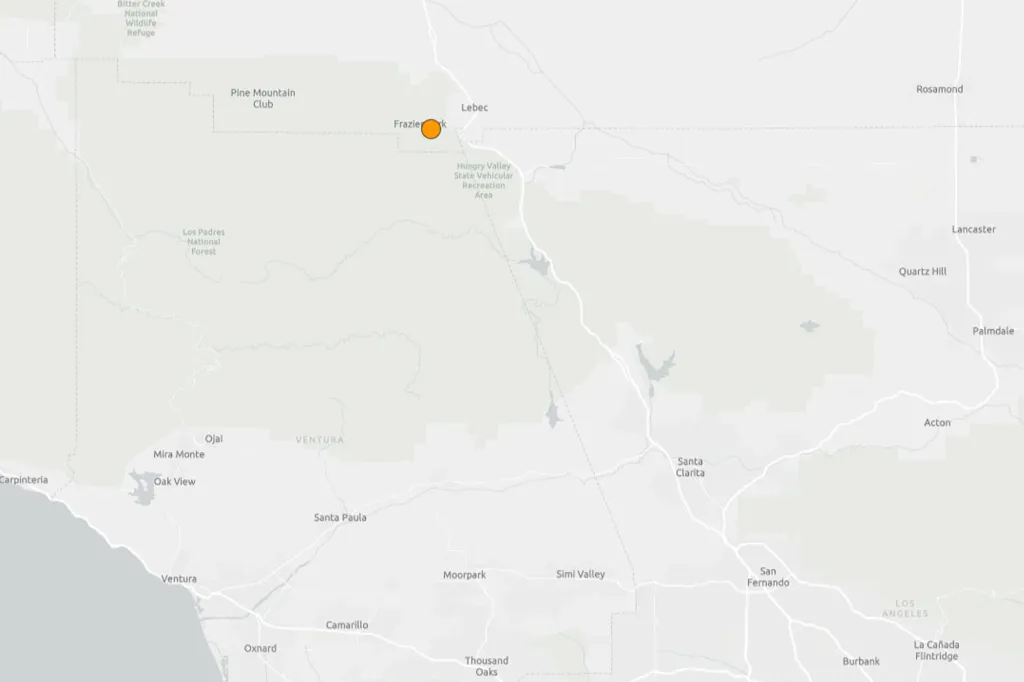 Map highlighting Frazier Park in Southern California.